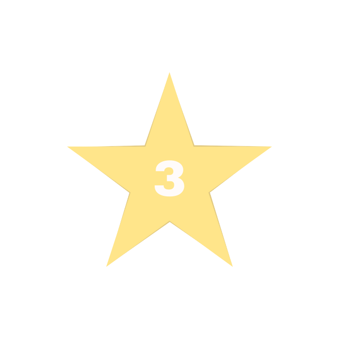A yellow star with the number 3 in white centered on it.