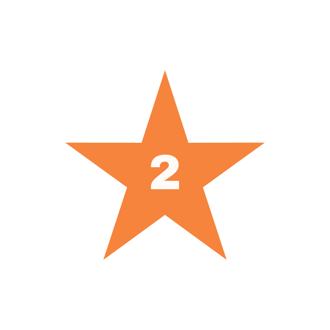 An orange star with a white number 2 in the center, on a black background.