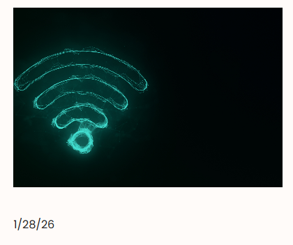Neon Wi-Fi signal icon glowing against a black background.