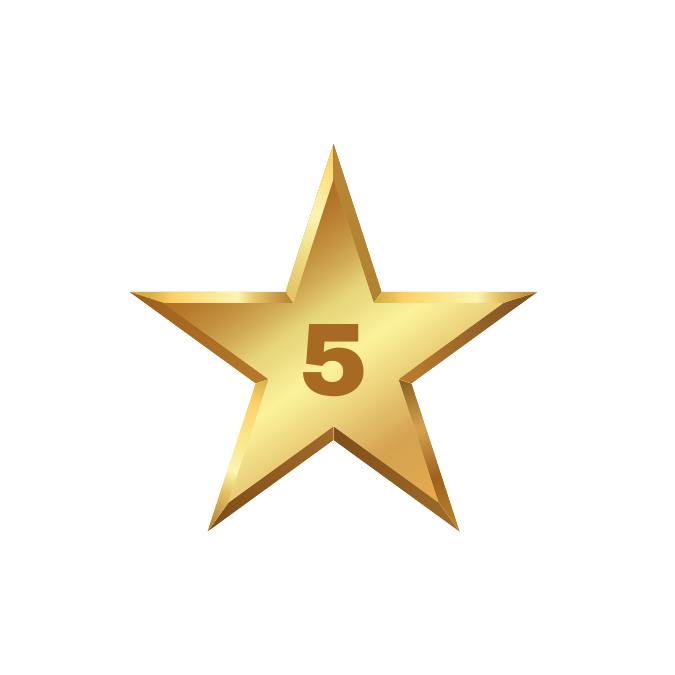 A gold star with the number 5 in the center.