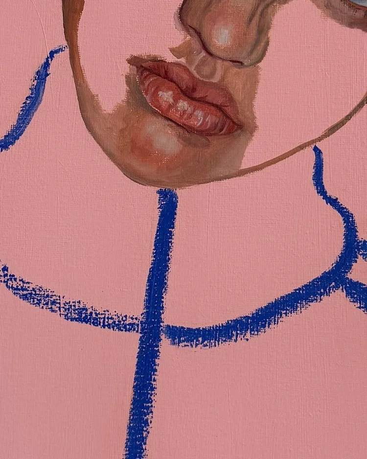 Training Season XVI, detail of the lips, oil on linen