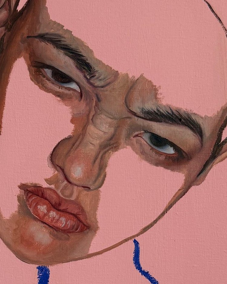 Training Season XVI, detail of the eyes, oil on linen