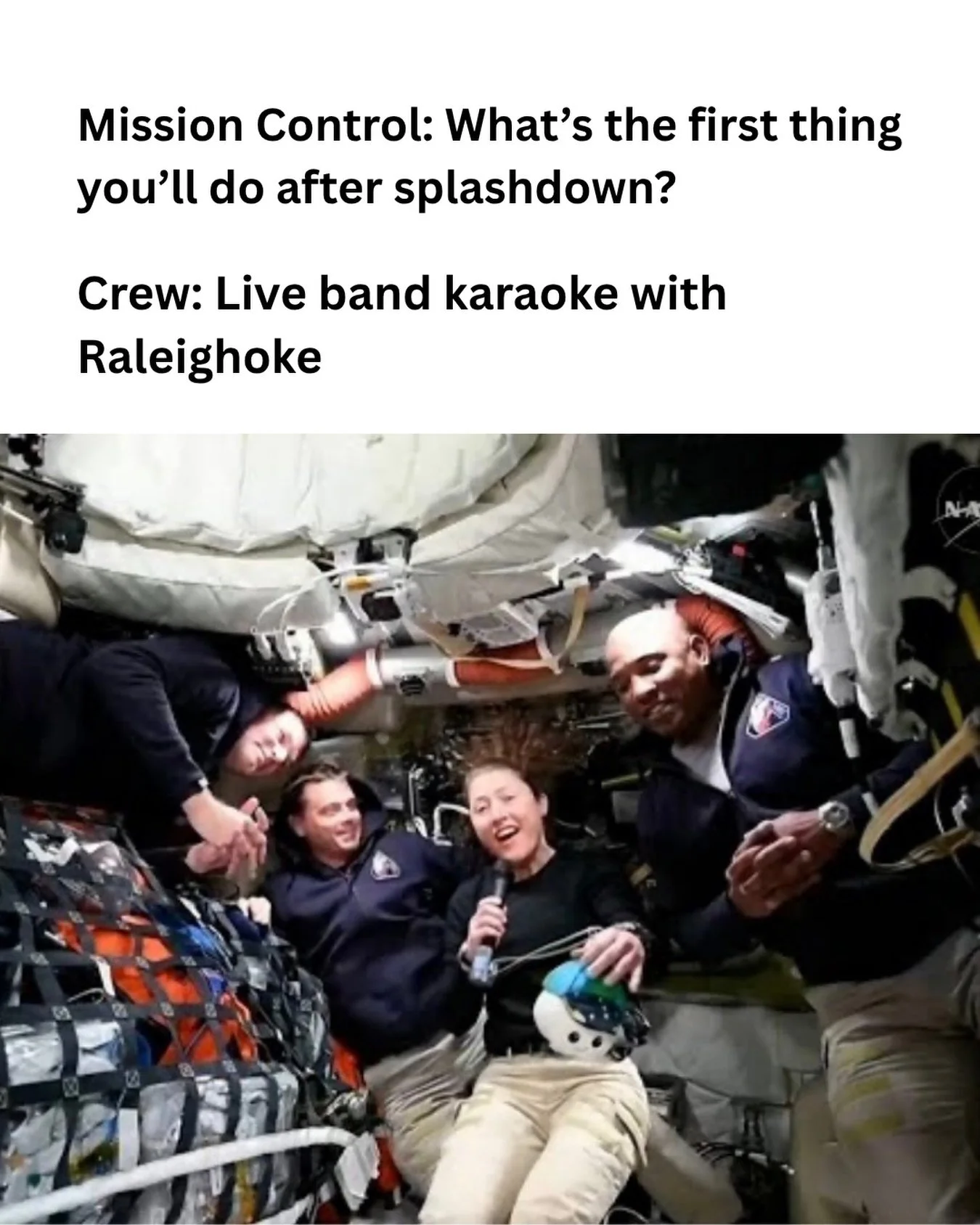 Wow did yall catch that part of the broadcast? Pretty cool. No&hellip; don&rsquo;t go look for the clip&hellip;

Hey now, we&rsquo;d love to welcome hometown hero @astro_christina and the Artemis crew to a Raleighoke show! What do you think they&rsqu