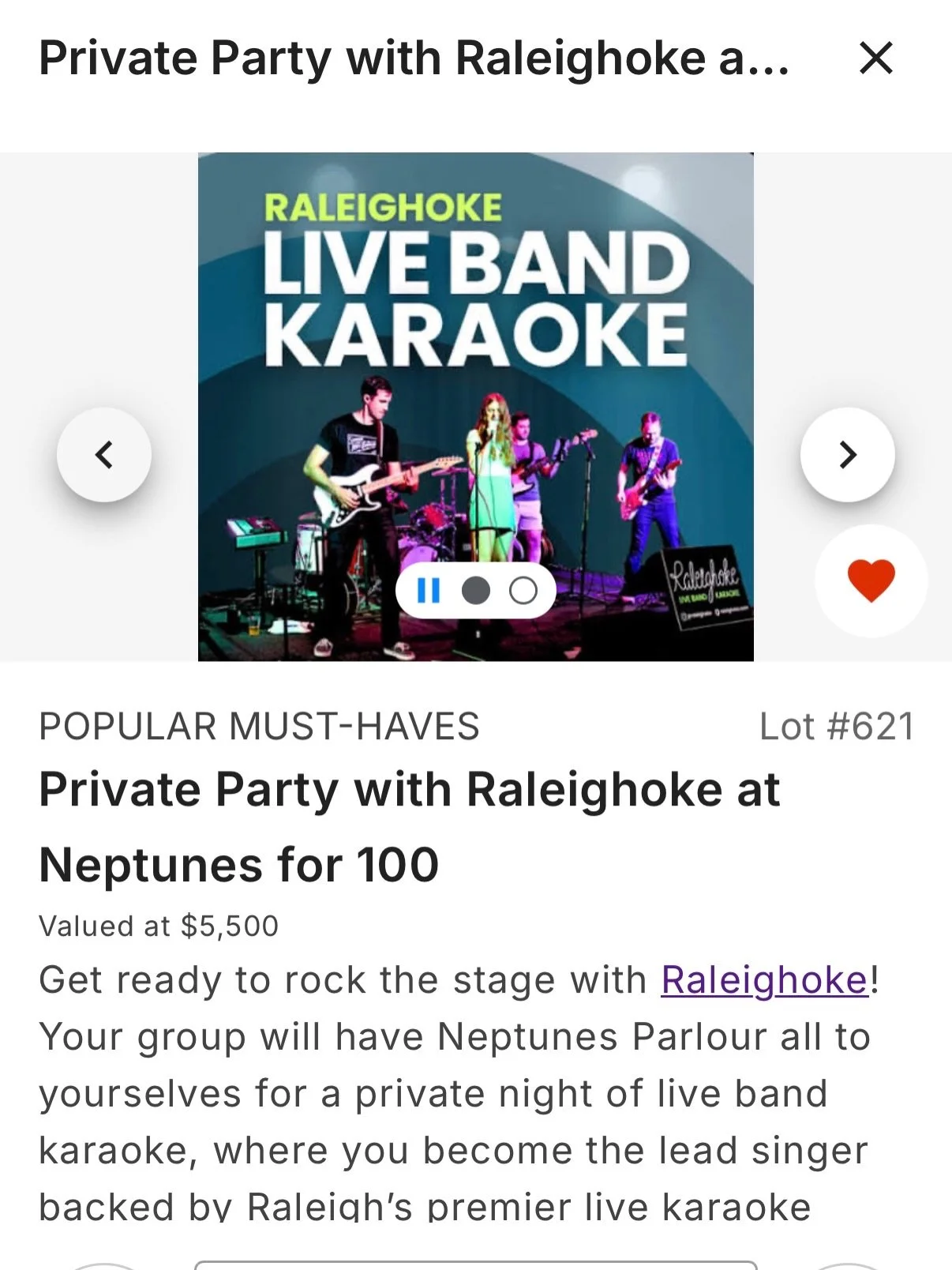 FINAL HOURS OF BIDDING!!!

Last chance to snag a private Raleighoke show at a deal for a great cause 🙌 Big now to get private live band karaoke party for up to 100 friends at @neptunes.parlour. 

Link in bio 🤘 Bid big and support the MIGHTY GIVEBAC