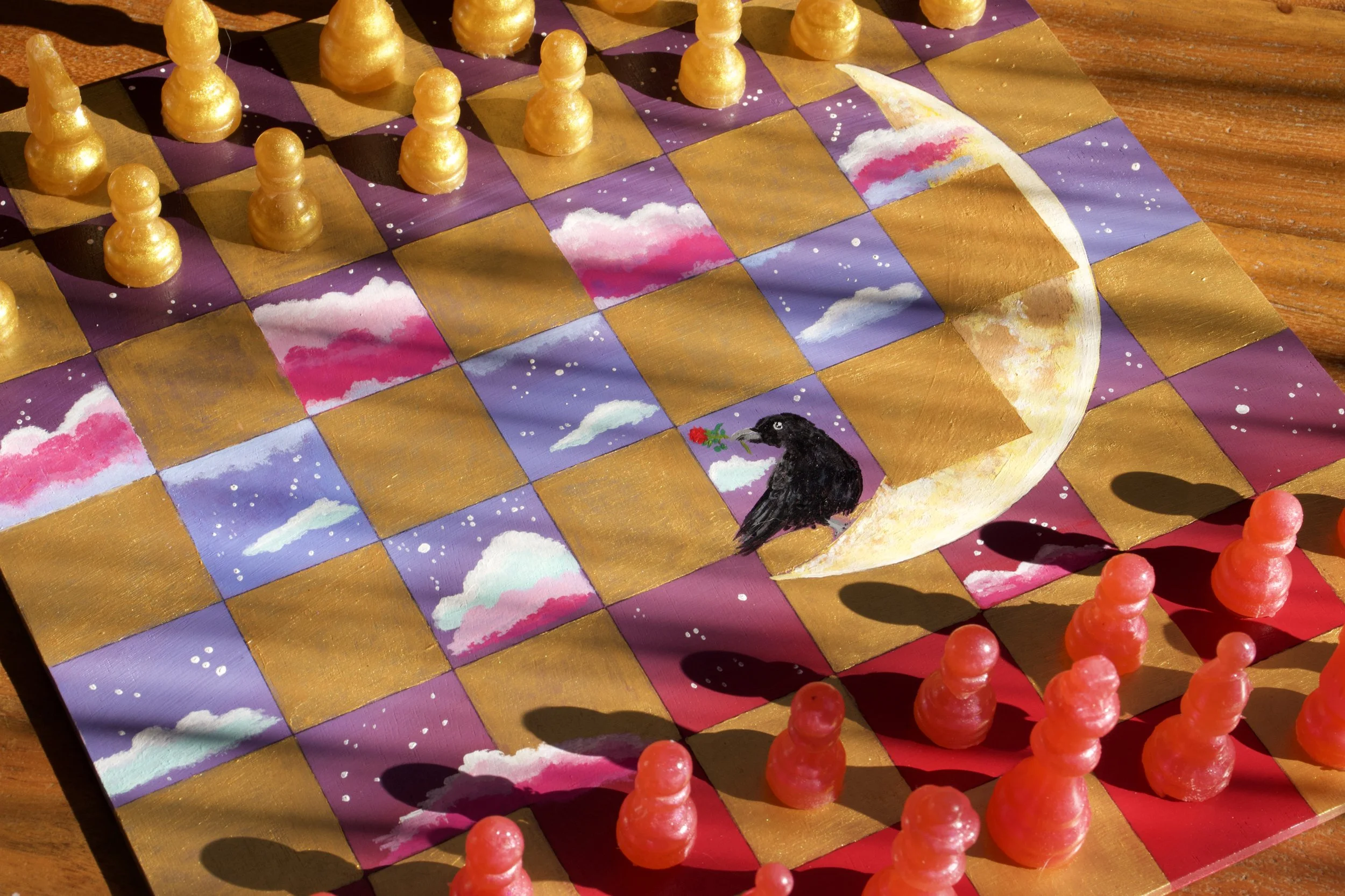 "Raven Moon Board"
Custom chessboard 
Acrylic, wood, resin