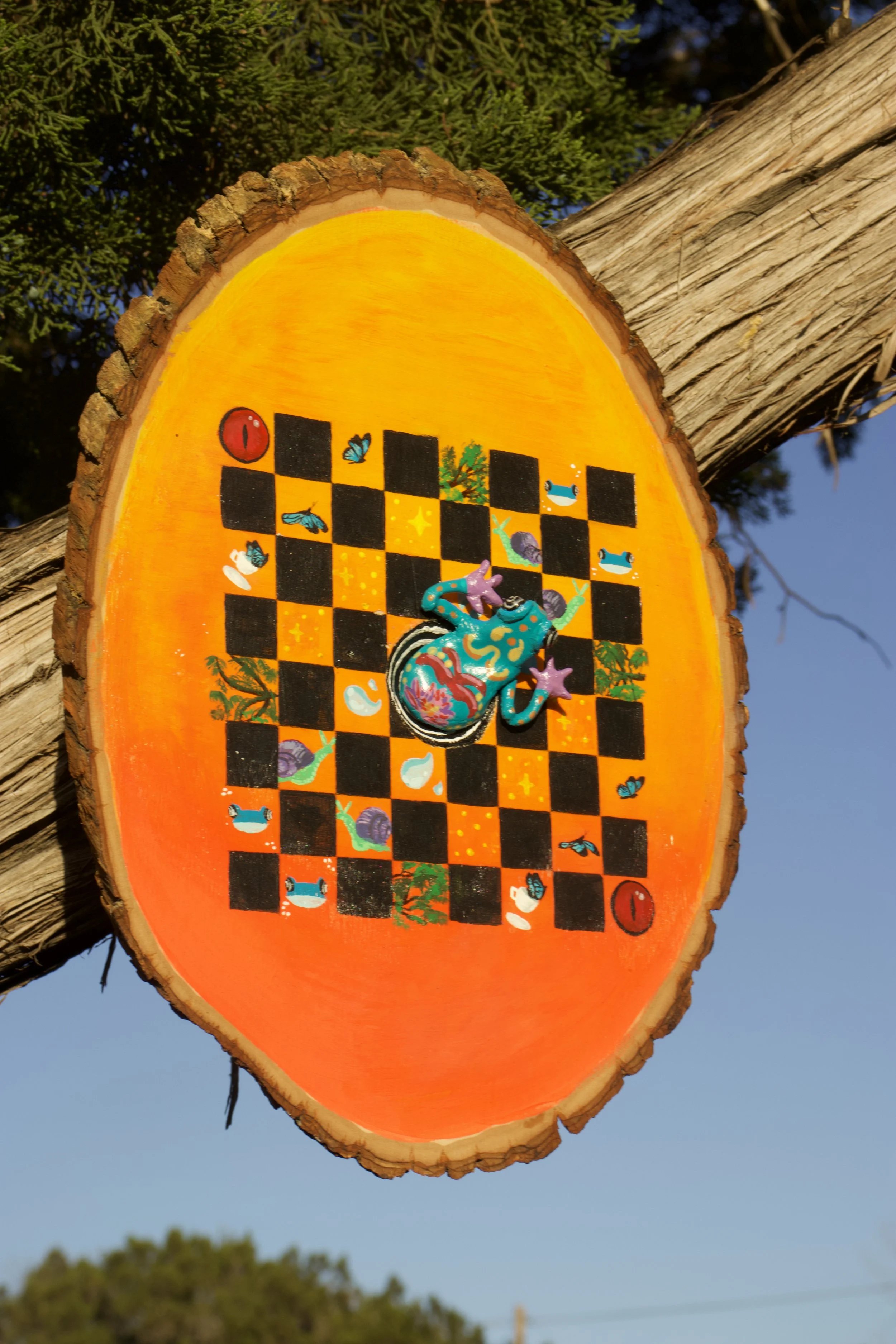 "Frog Hole"
Acrylic, polymer clay, wood