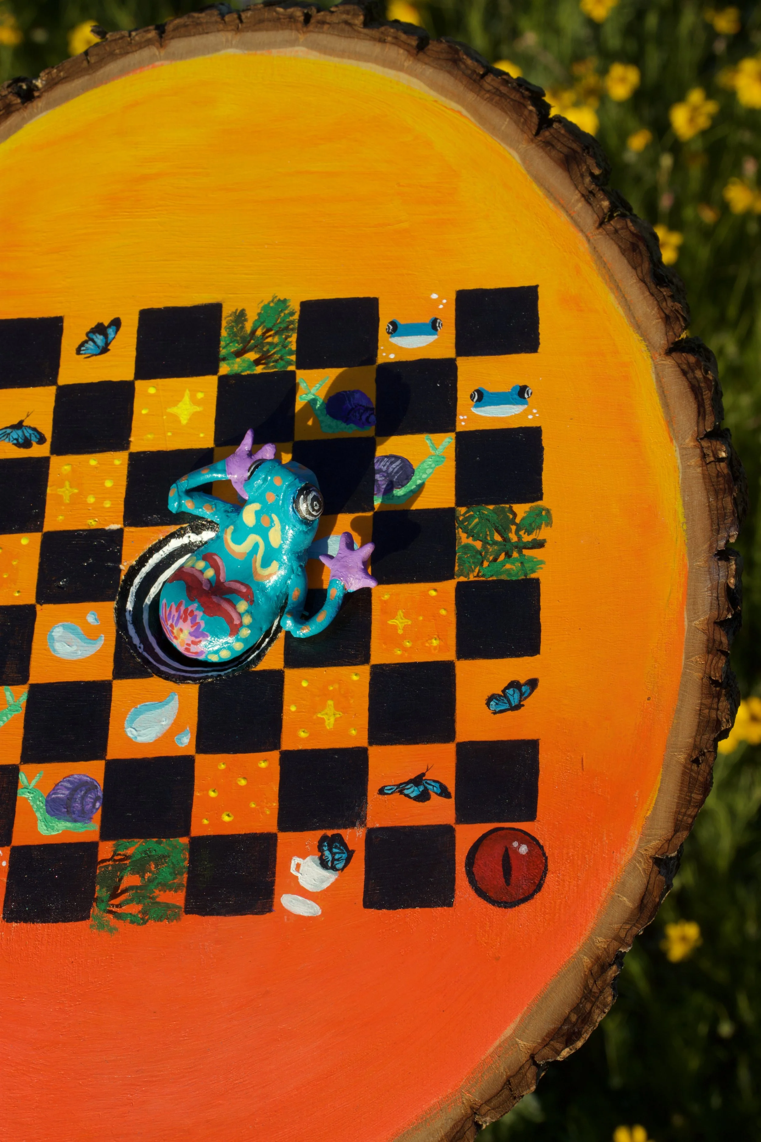 "Frog Hole"
Acrylic, polymer clay, wood