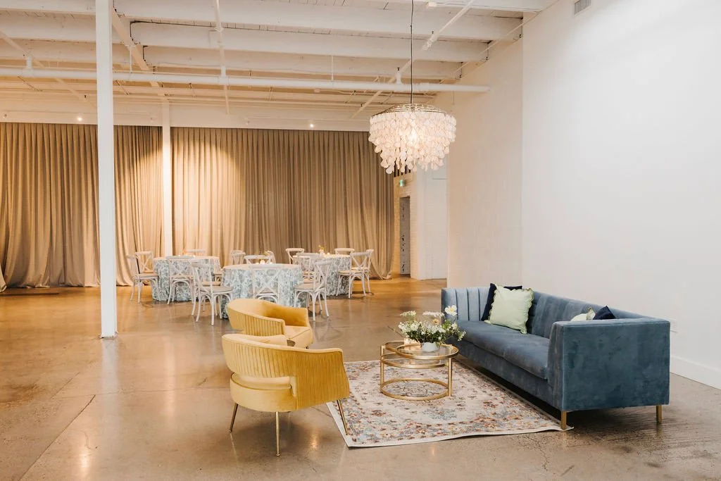 Velvet seating, warm brass accents, and a layered rug brings comfort to the space while still keeping the overall design clean and modern.⁠
⁠
Planning | @stylearchitectsweddings⁠
Venue | @thewhimevents⁠
Photography | @russellheeterweddings⁠
Videograp