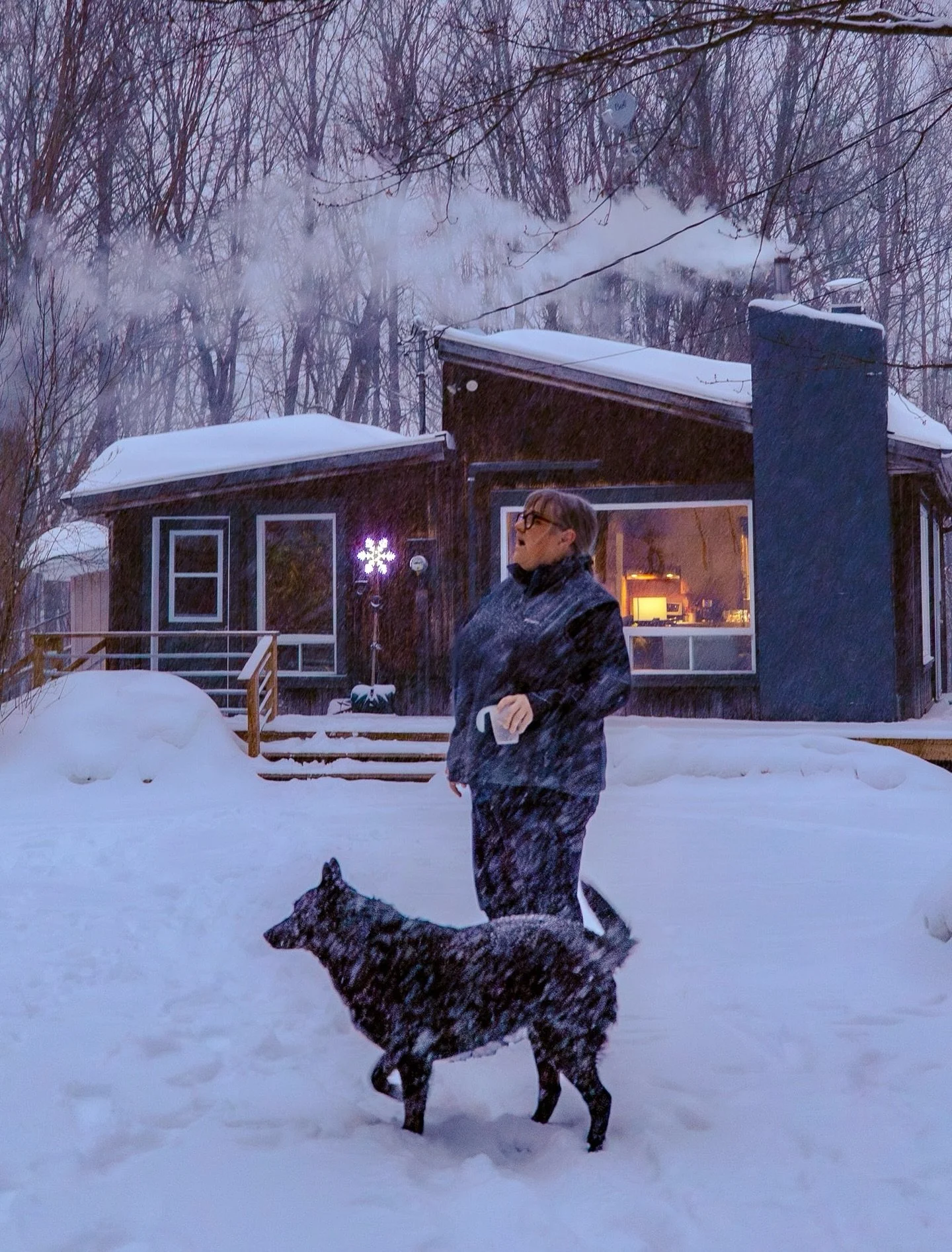 Bean, calling the crows on a stormy April morning in northern New Brunswick with friend and artist @vicky.lentz 🐦&zwj;⬛ ❄️