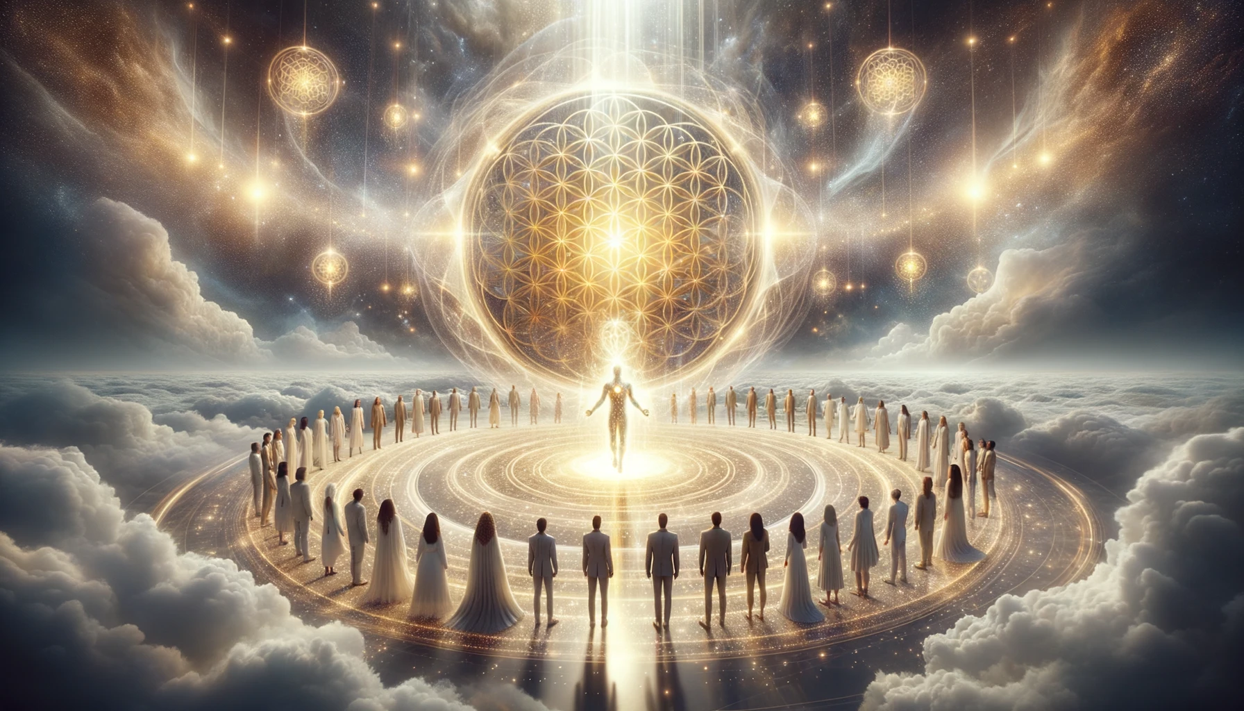 DALL·E 2023-10-06 00.22.46 - Rendered image in a wide format capturing the essence of Energetic Intelligence. At the center of the scene, an individual stands tall, emanating a ra.png