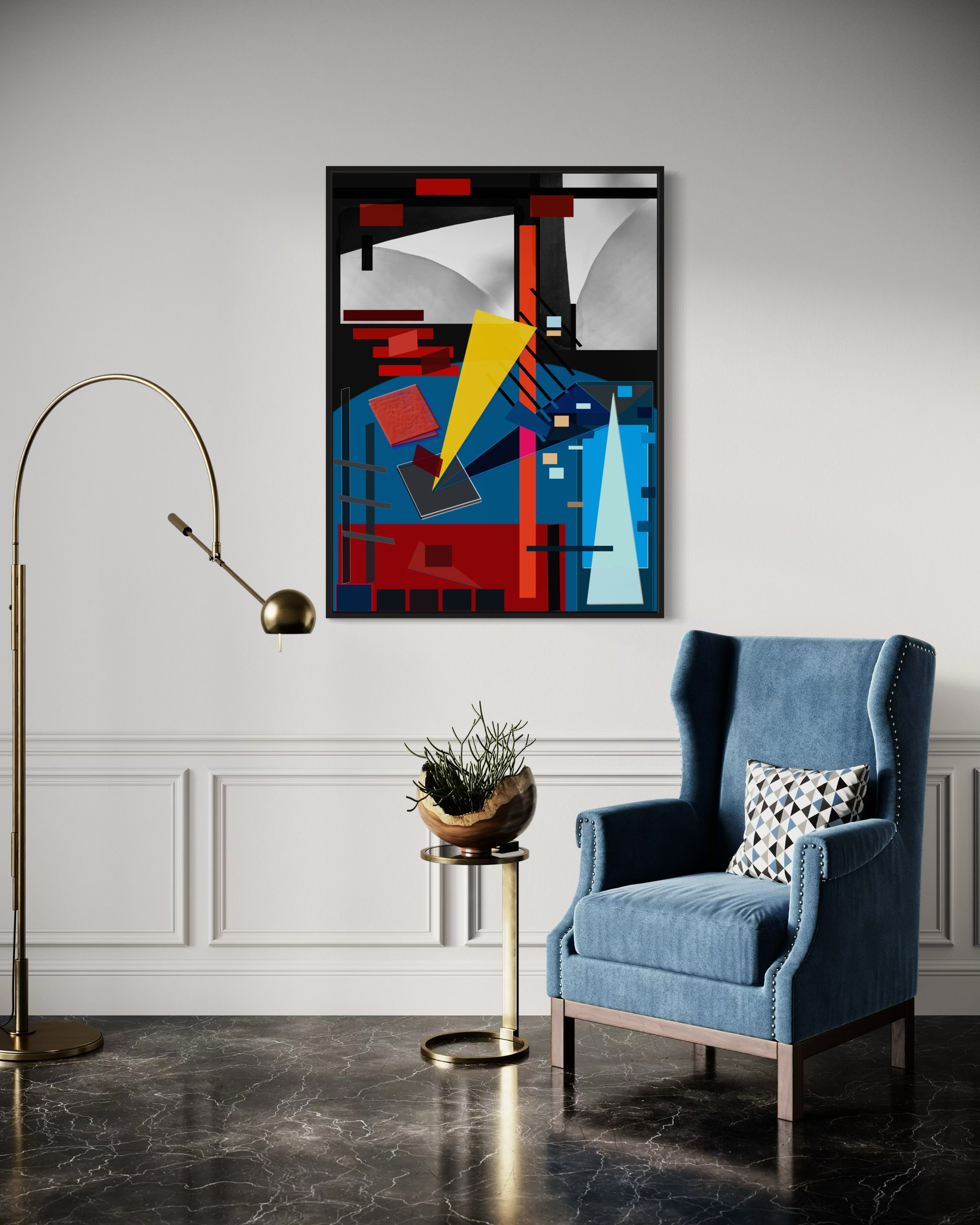 Recomposition No. 11 is displayed on a wall in a contemporary setting.