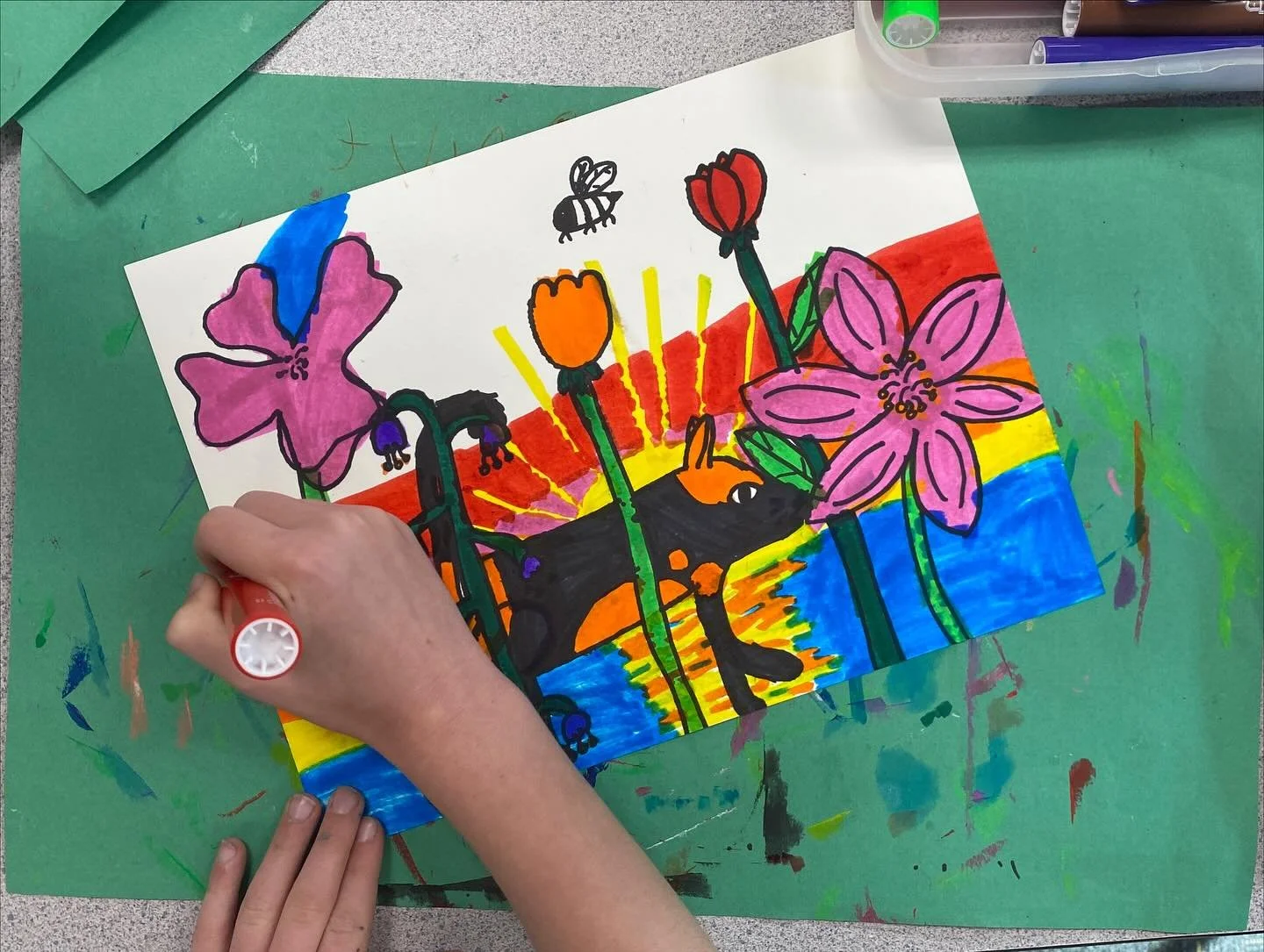 Gorgeous gardens from the first round of this year&rsquo;s after-school art club! With all grades represented, we have a lovely variety of ages working together. After a snack time and introductions, we discussed the idea of &ldquo;folk art,&rdquo; a