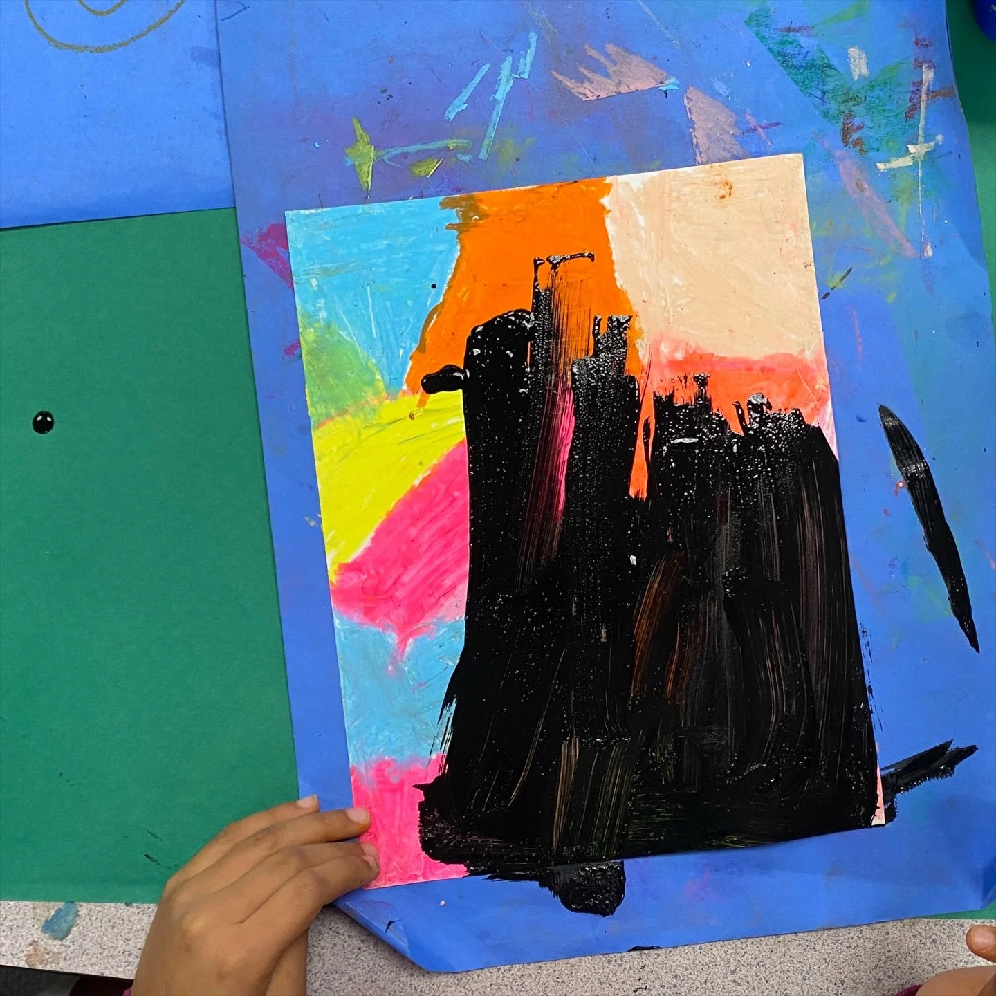 DIY Scratch Art is a blast! We used oil pastels to create colorful backgrounds, and a special formula of black plaint to coat these with. Young artists created beautiful cityscapes and animal drawings that revealed a rainbow of lines, shapes and text