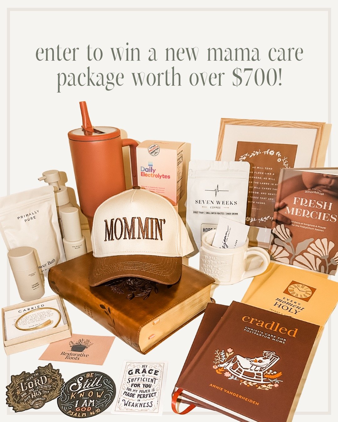 It&rsquo;s the one-week countdown to Cradled&rsquo;s release, and we&rsquo;re celebrating with a MEGA mama giveaway!! 🥳🥳🥳

ONE lucky winner will get shipped the ultimate postpartum care package, including:

- Flower Bath, Natural Dry Shampoo, Lave
