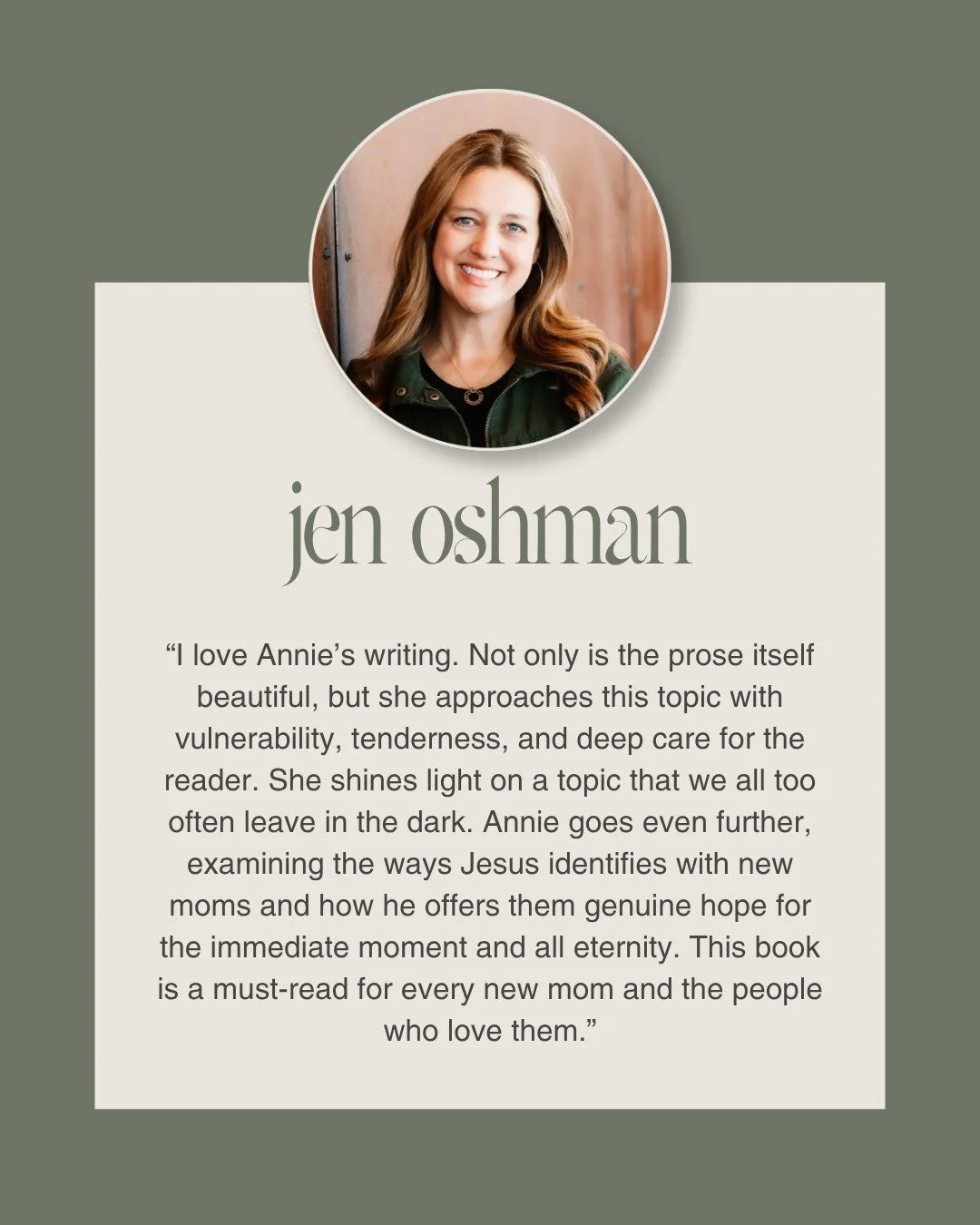 @jenoshman was another of my go-to endorsers for "Cradled," and I'm so honored that she said YES! I had the privilege of working with Jen on several articles for @risenmotherhood, and one of my favorite memories from TGCW22 was hanging out 