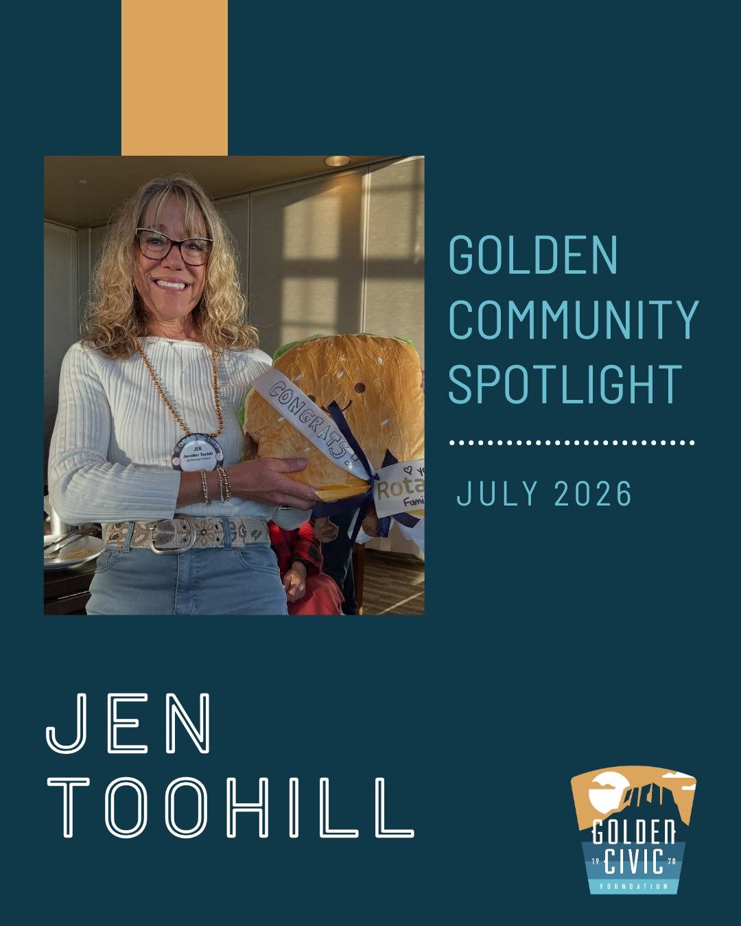 👥✨ Meet Jen Toohill, our July 2026 Community Leader. 

Jen leads the Golden High School Interact Club, pioneered the We Belong freshman lunch club, and chairs the Rotary's international exchange program. At Bob's Atomic Burgers, the restaurant she a
