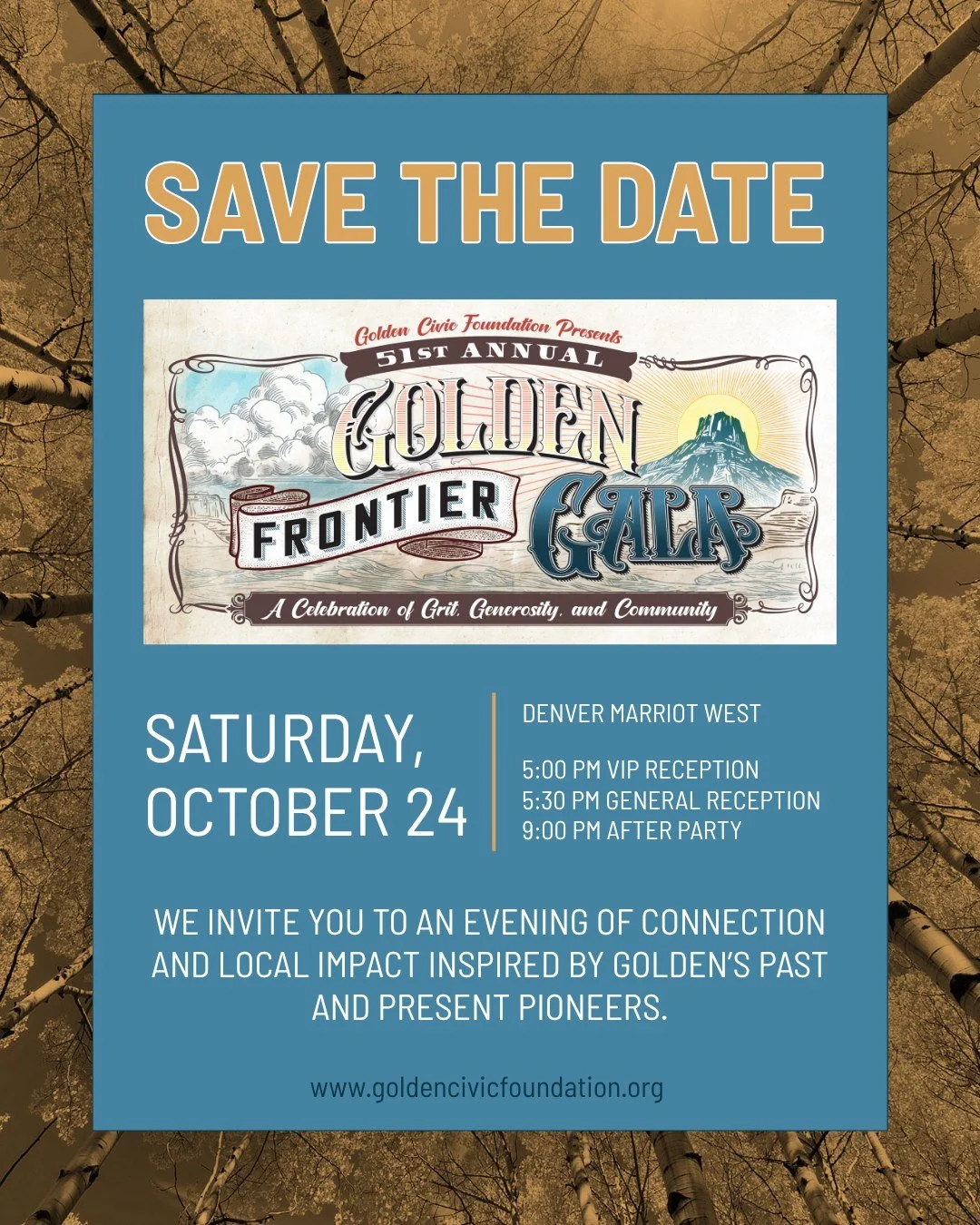 Save the date for the 2026 Golden Frontier Gala ✨

From frontier pioneers and risk-takers to today&rsquo;s entrepreneurs, nonprofit leaders, and civic champions, Golden has always been defined by those willing to invest in something larger than thems