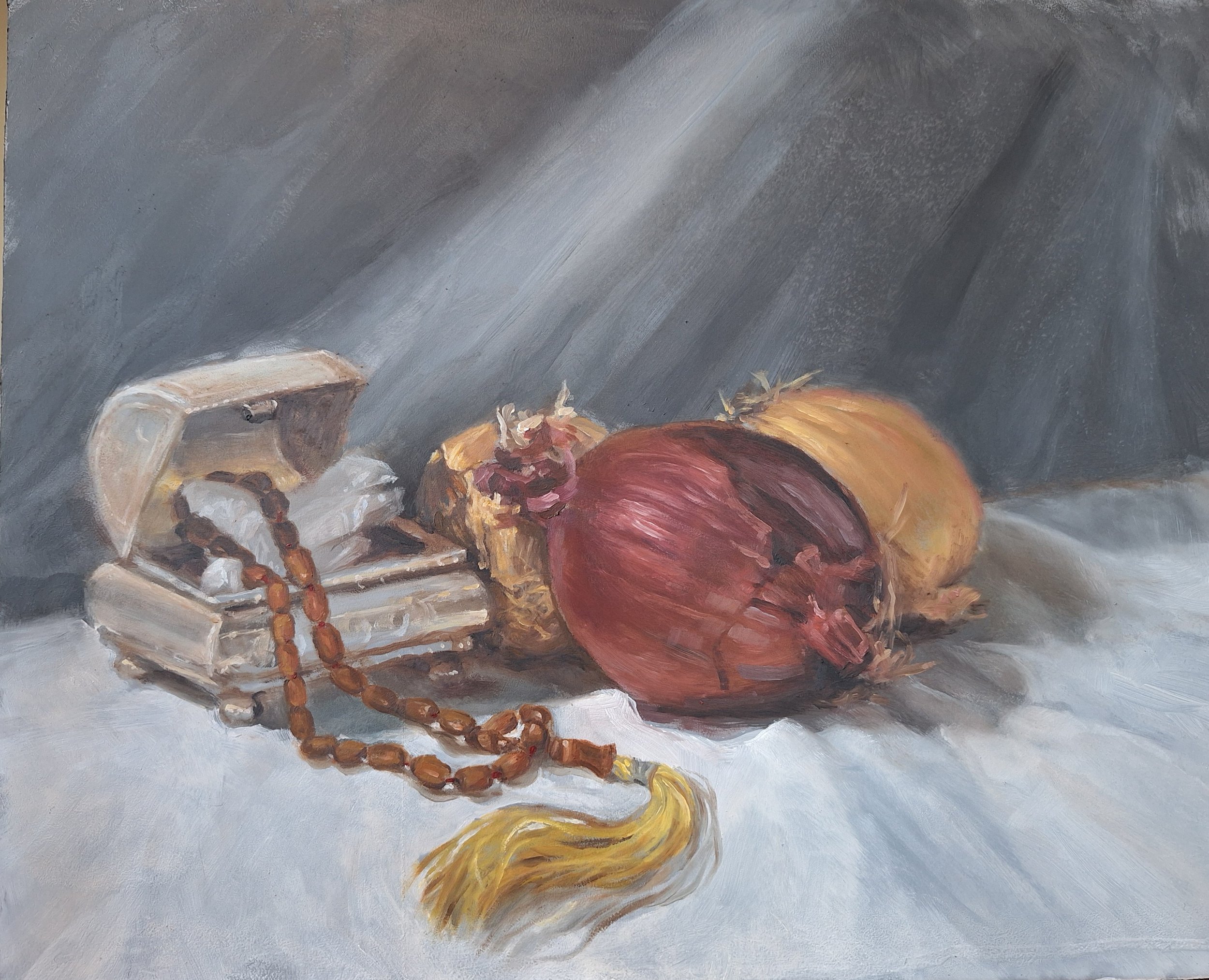 "Onions and Worry Beads" 11x14 oil on panel