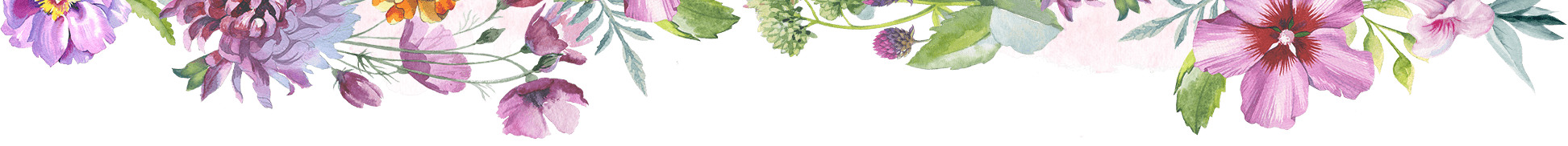 A floral border of purple and pink flowers with green leaves on a black background.