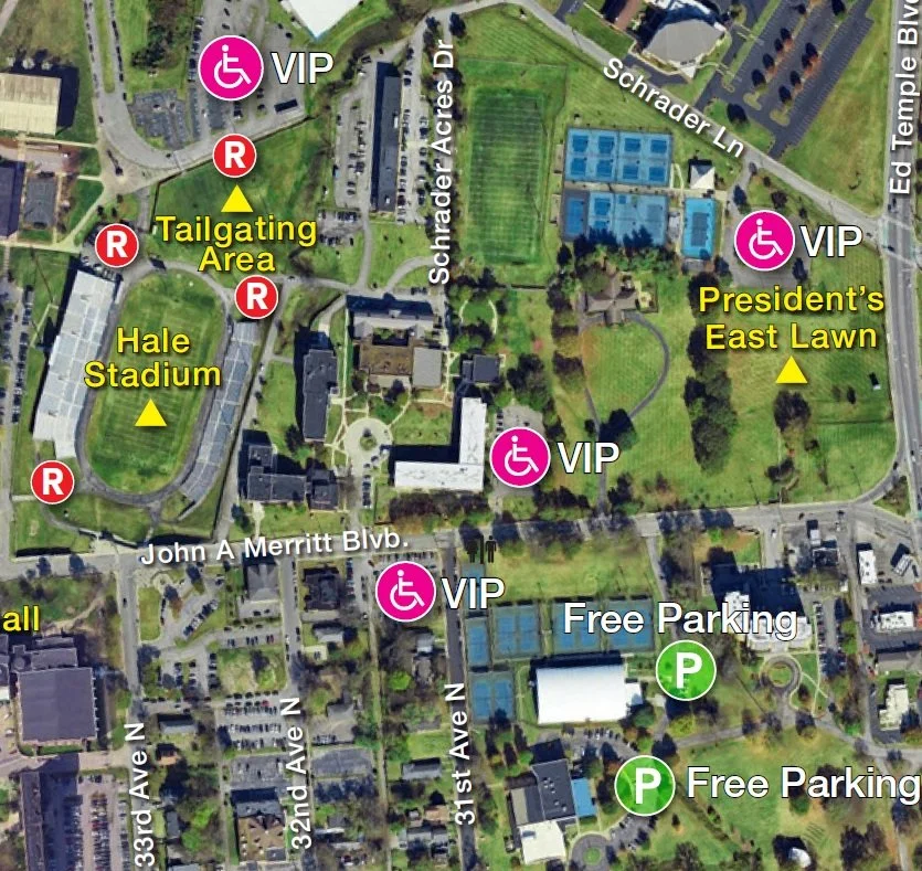 Official ADA parking map for Tennessee State University Homecoming
