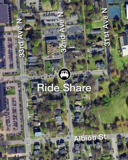 Rideshare location map for 32nd Avenue North and Alameda Street