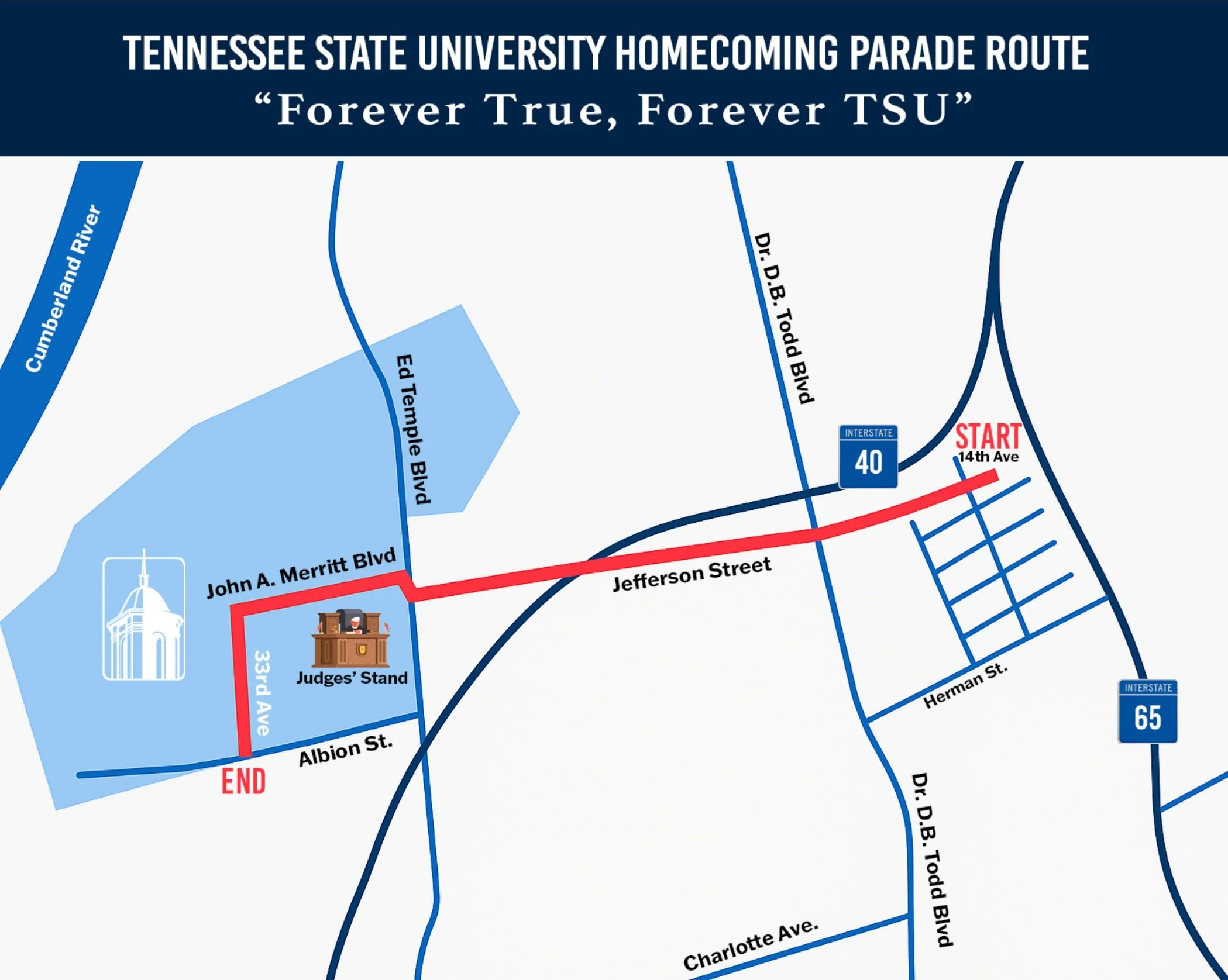 Published Tennessee State University Homecoming Parade route map