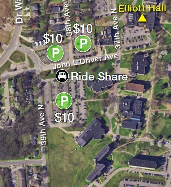 Rideshare location map for 39th Avenue North and John L. Driver Avenue