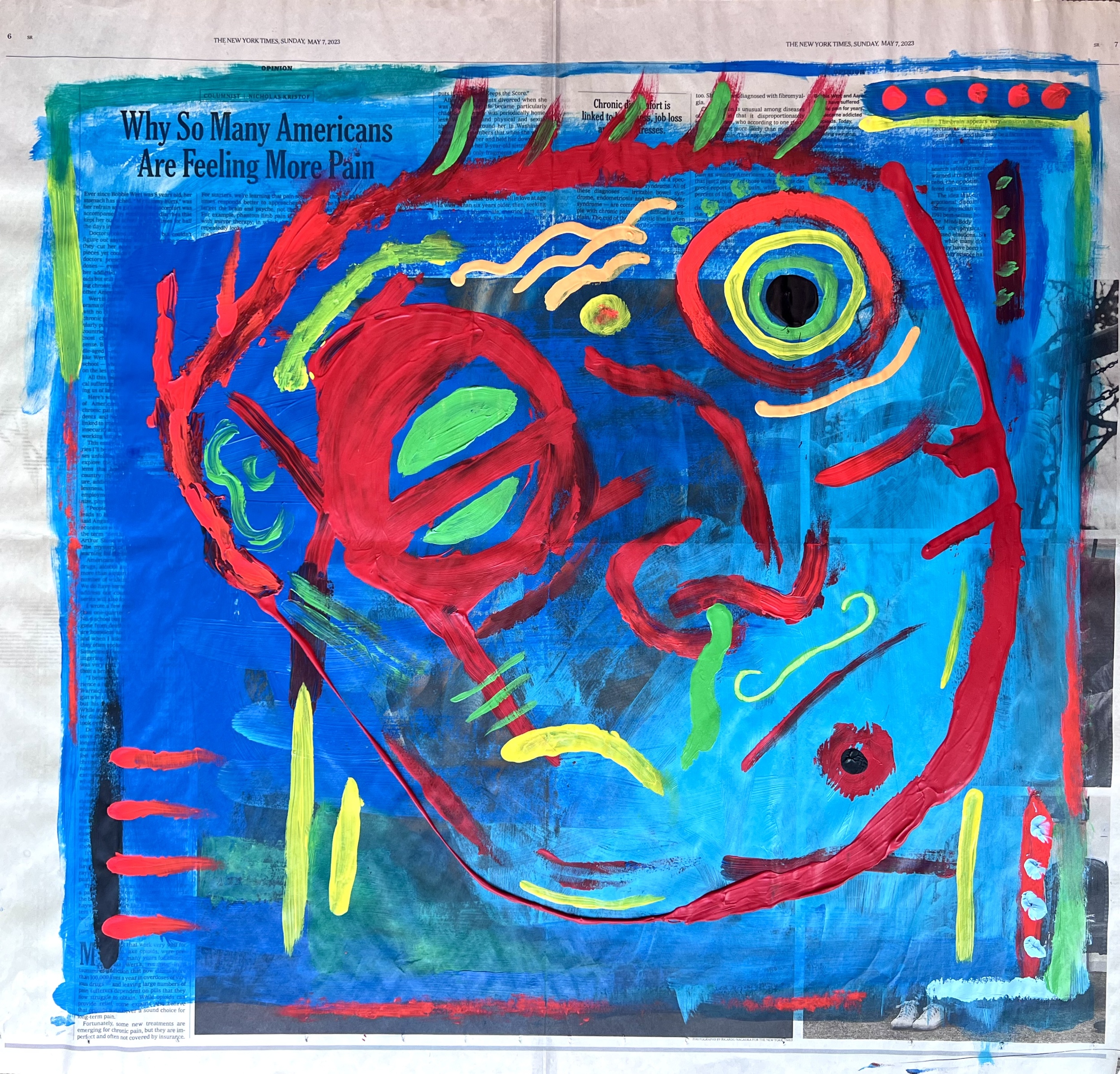 "FEEL THE PAIN" ♾️ 24X22 INCHES ♾️ ACRYLIC ON NEWSPAPER