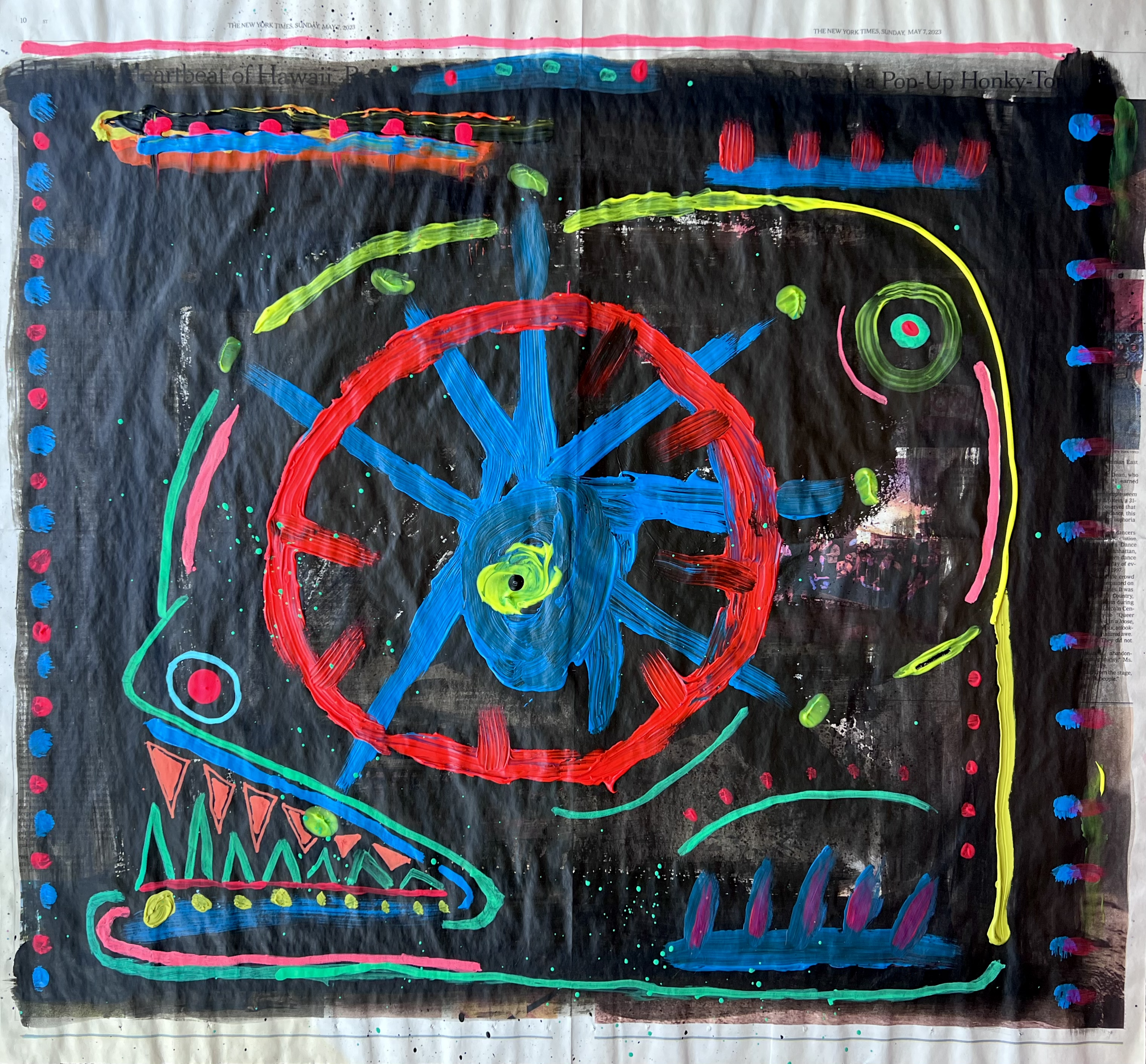 "REMOTE VIEWING" ♾️ 24X22 INCHES ♾️ ACRYLIC ON NEWSPAPER