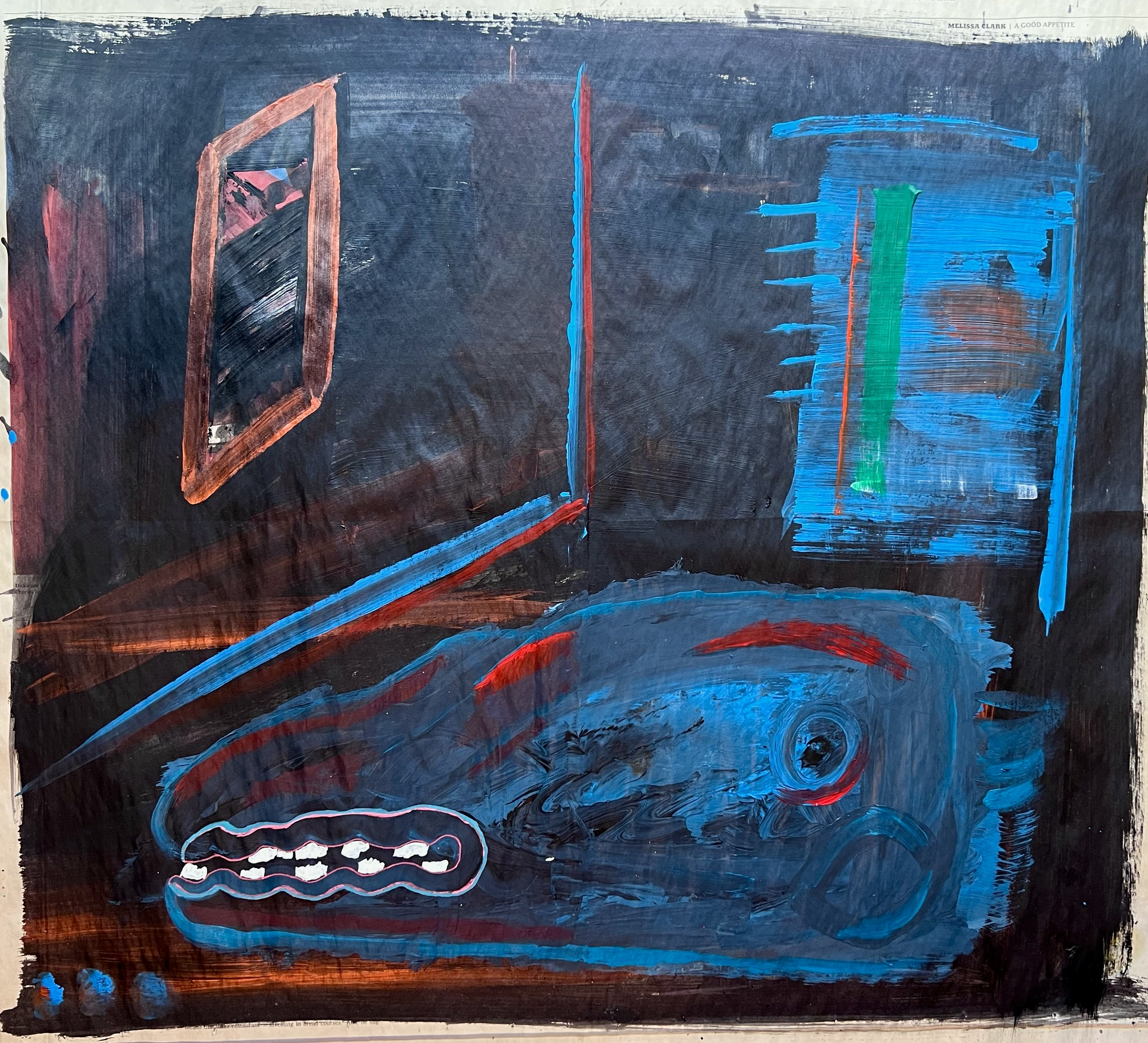 "WAITING ROOM" ♾️ 24X22 INCHES ♾️ ACRYLIC ON NEWSPAPER