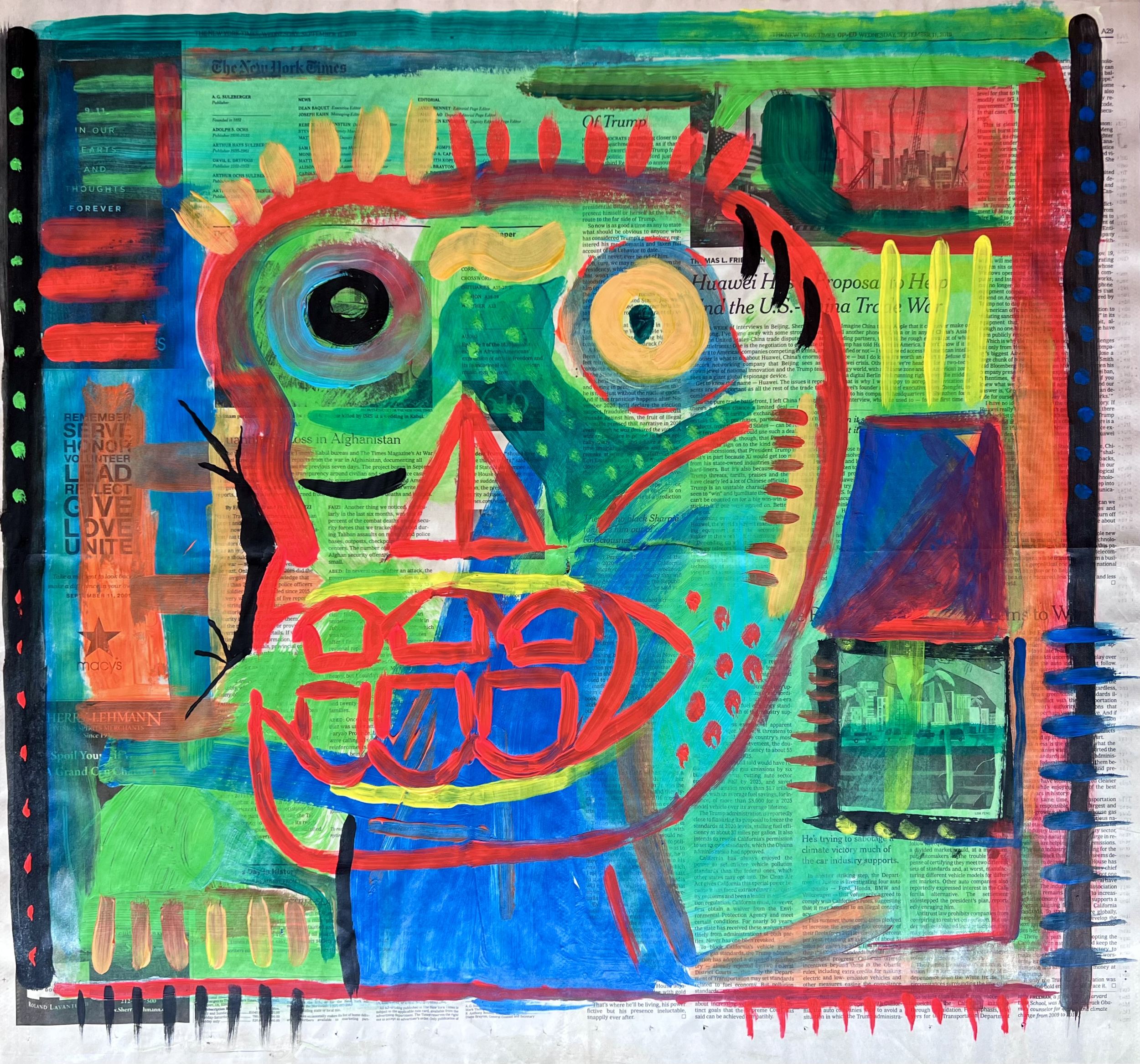 "ESPRIT DE QUOI" ♾️ 24X22 INCHES ♾️ ACRYLIC ON NEWSPAPER