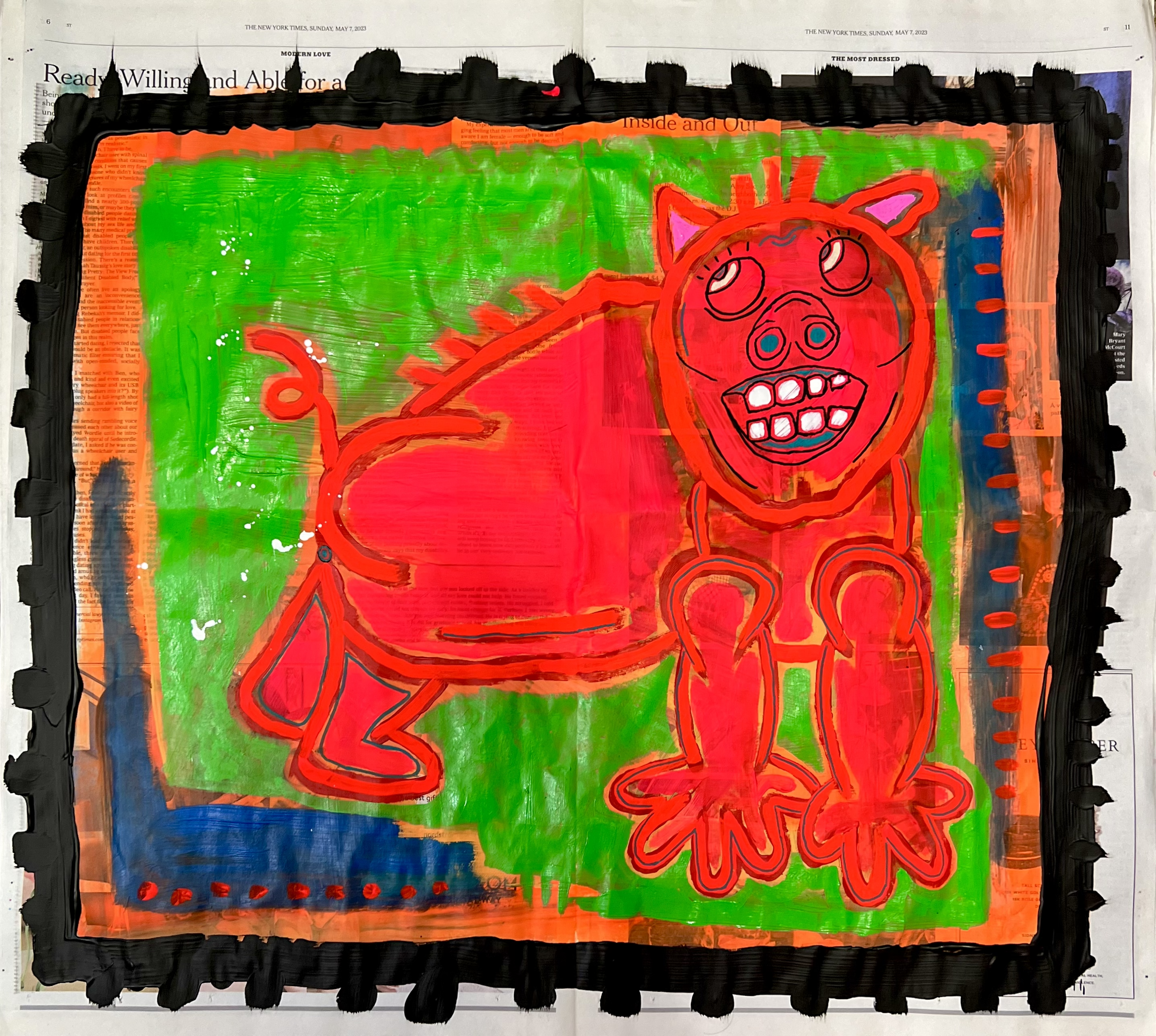 "PIGGY" ♾️ 24X22 INCHES ♾️ ACRYLIC ON NEWSPAPER