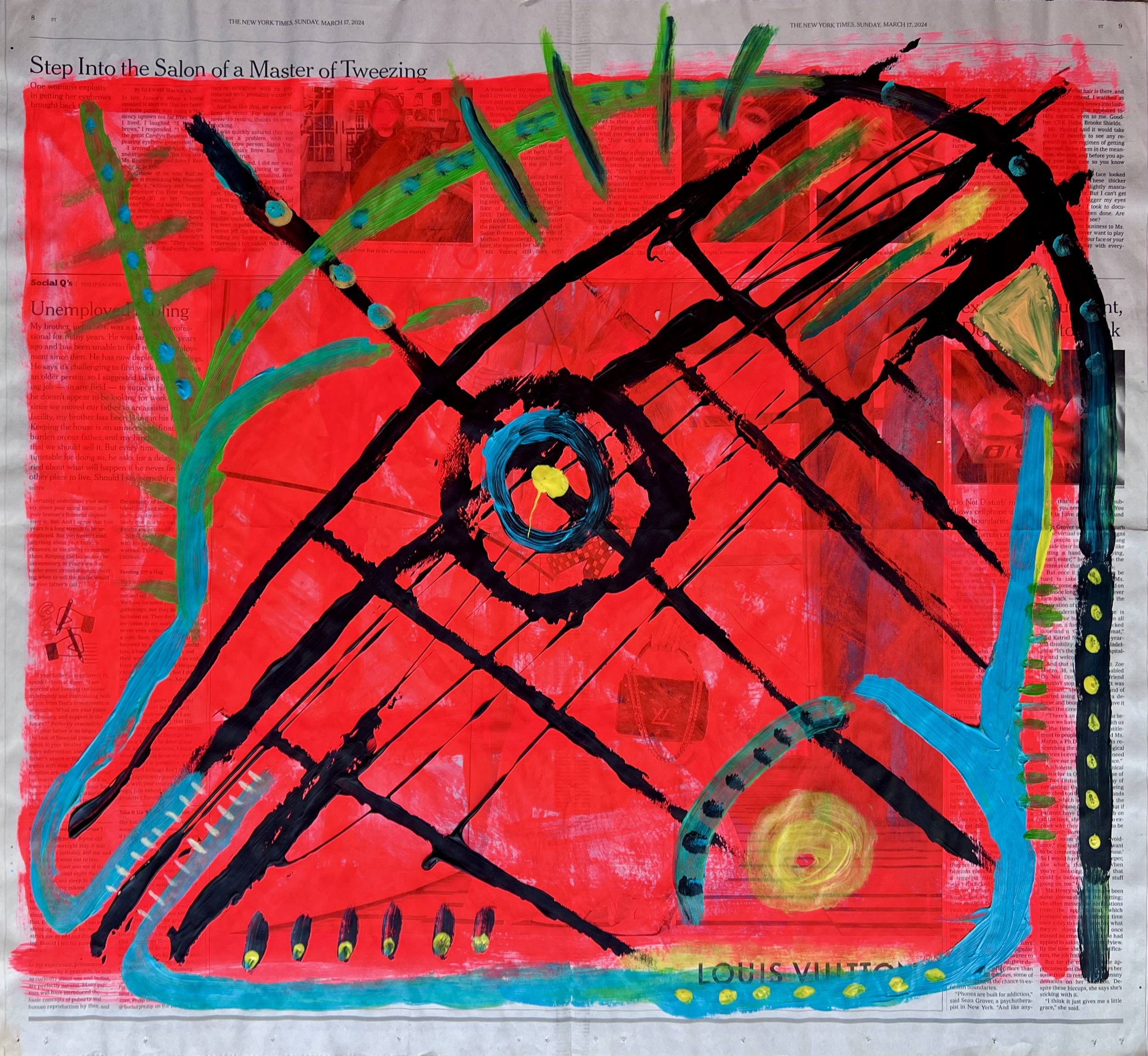 "RAW JAW EYE CANDY" ♾️ 24X22 INCHES ♾️ ACRYLIC ON NEWSPAPER