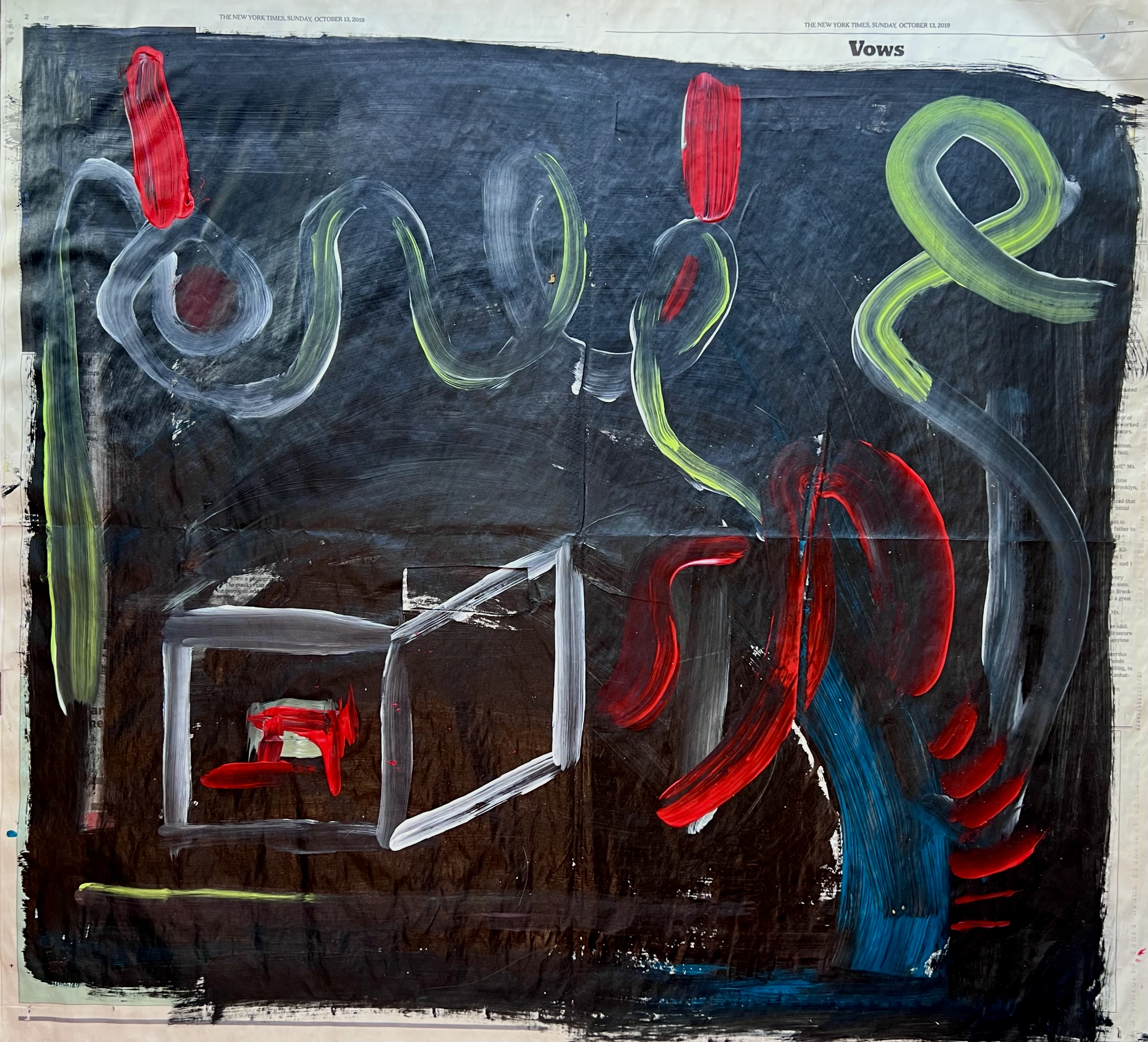 "PANDORA'S BOX" ♾️ 24X22 INCHES ♾️ ACRYLIC ON NEWSPAPER