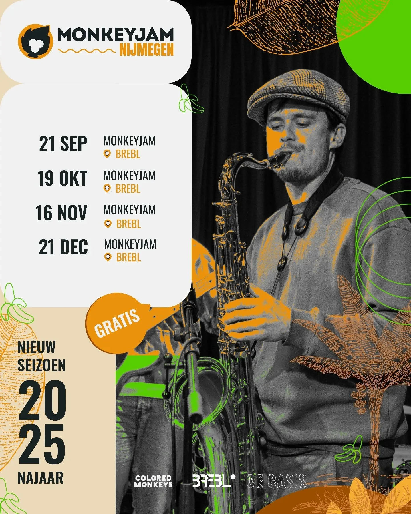 Het najaar staat voor de deur en dat betekent&hellip; MonkeyJam Nijmegen is back! 🐒🎷
Elke maand in @breblen brengen we muzikanten en publiek samen voor avonden vol improvisatie, energie en onverwachte muzikale ontdekkingen.

✅ Gratis toegang
✅ Geen