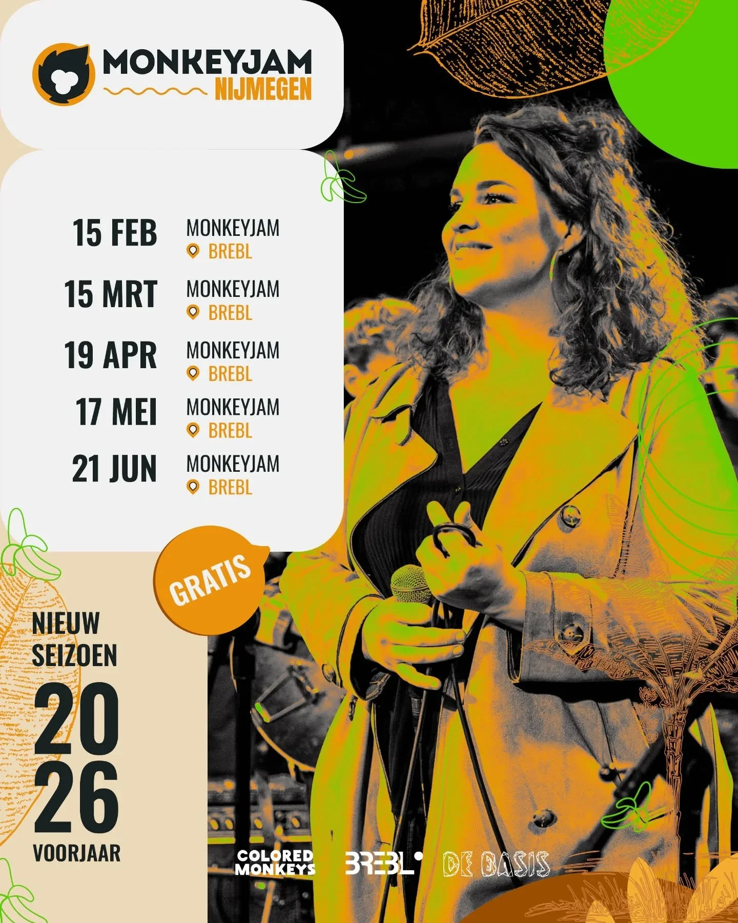 🐒 MonkeyJam Nijmegen &ndash; voorjaar 2026 🎶
Nijmegen, we zijn er weer! Ook dit voorjaar strijken we neer bij Brebl voor een reeks MonkeyJams vol aapachtige energie, muzikale verrassingen en spontane samenwerkingen. Verwacht avontuurlijke improvisa