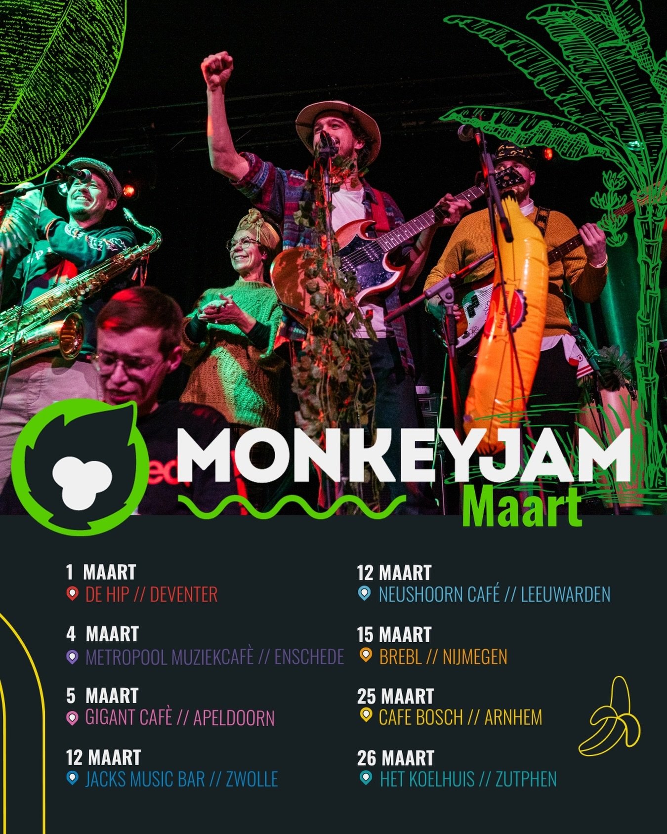 MonkeyJam Maart 🌤️

Maart. De maand waarin het weer voorzichtig doet alsof het lente wordt en de zon langzaam terug keert. 
Geen goede voornemens meer. Geen winterdip als excuus.
Gewoon samenkomen, spelen, luisteren en samen met nieuwe gezichten of 