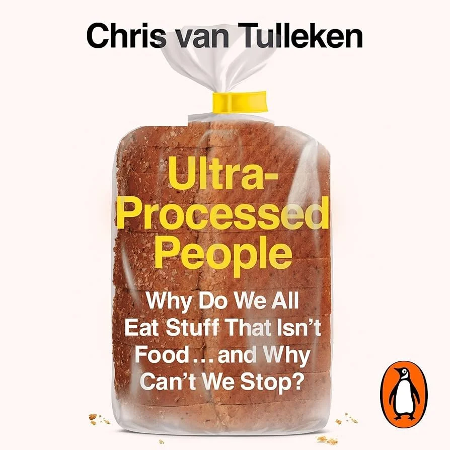 The book cover of Chris VanTulleken's Ultraprocessed People shows a bag of sliced bread on a white background.