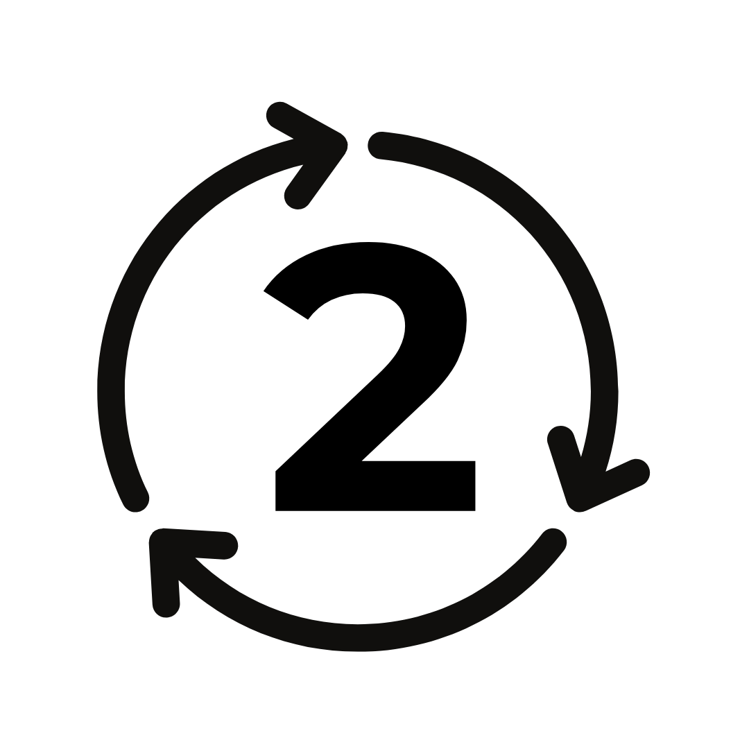 Three arrows form a circle. In the middle is the number two.