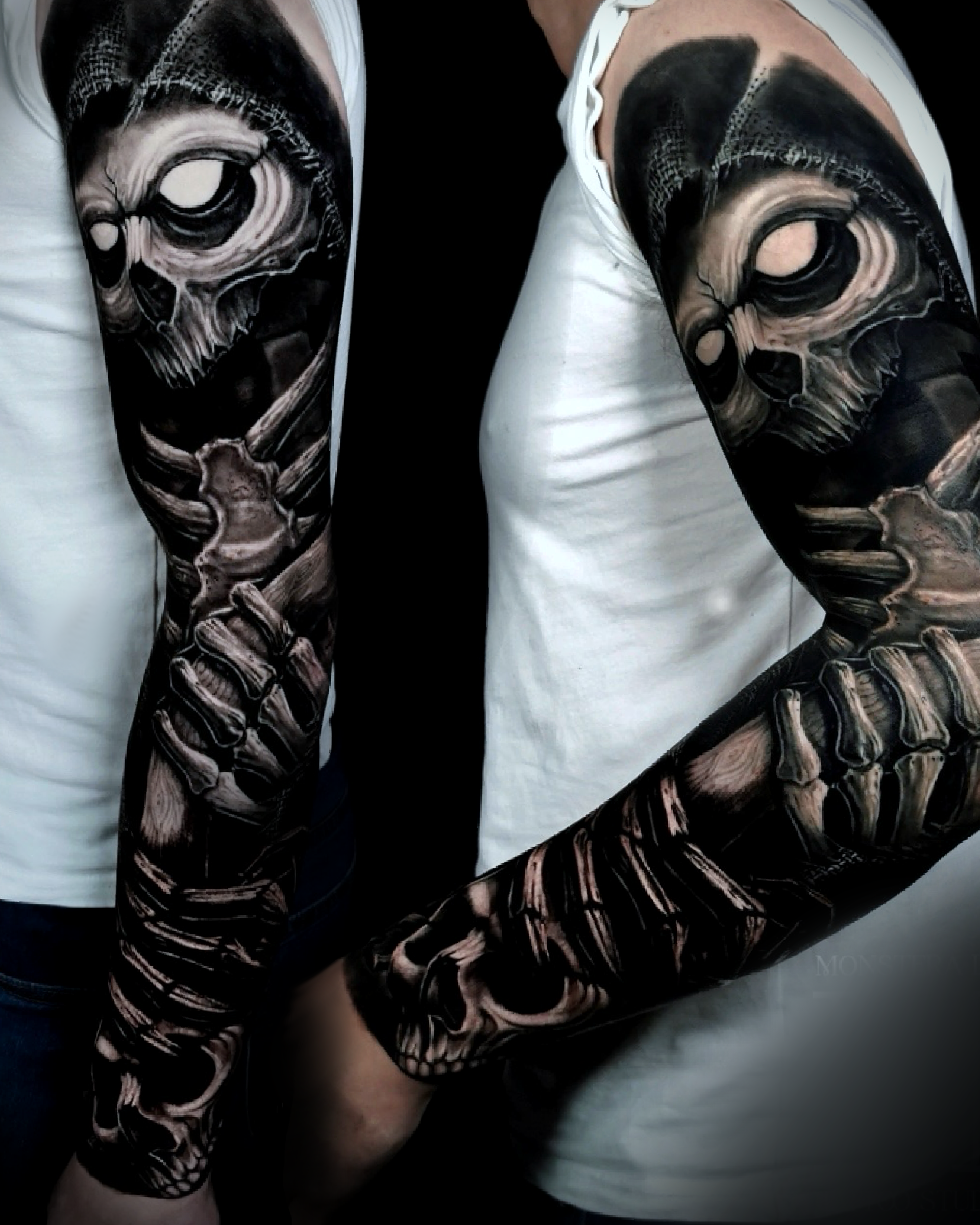 Dark style full arm tattoo sleeve