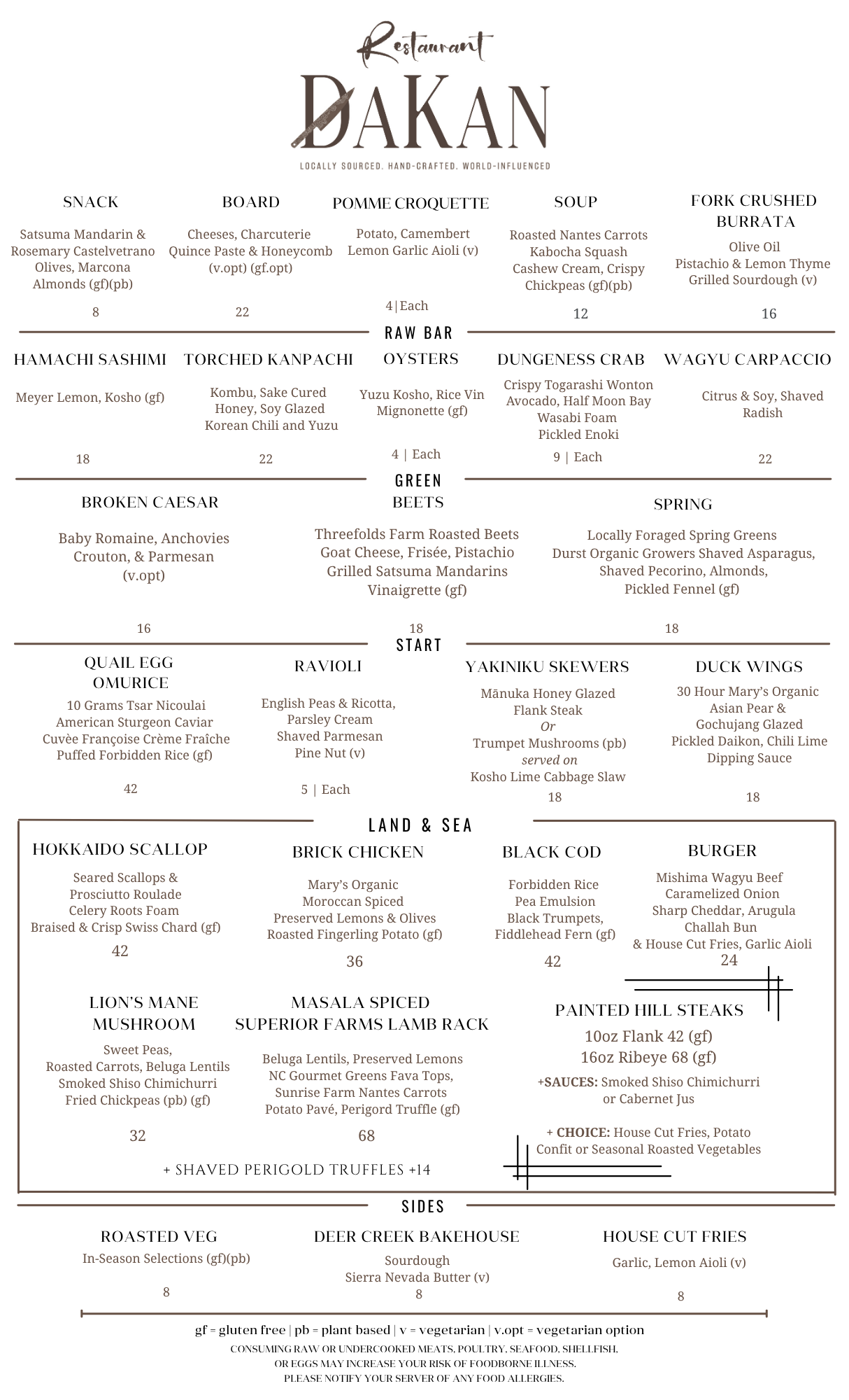 Dinner Menu at Dakan