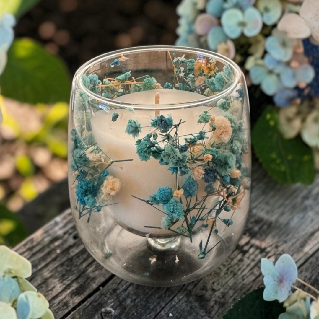 Botanical Candle in Cornflower Sky