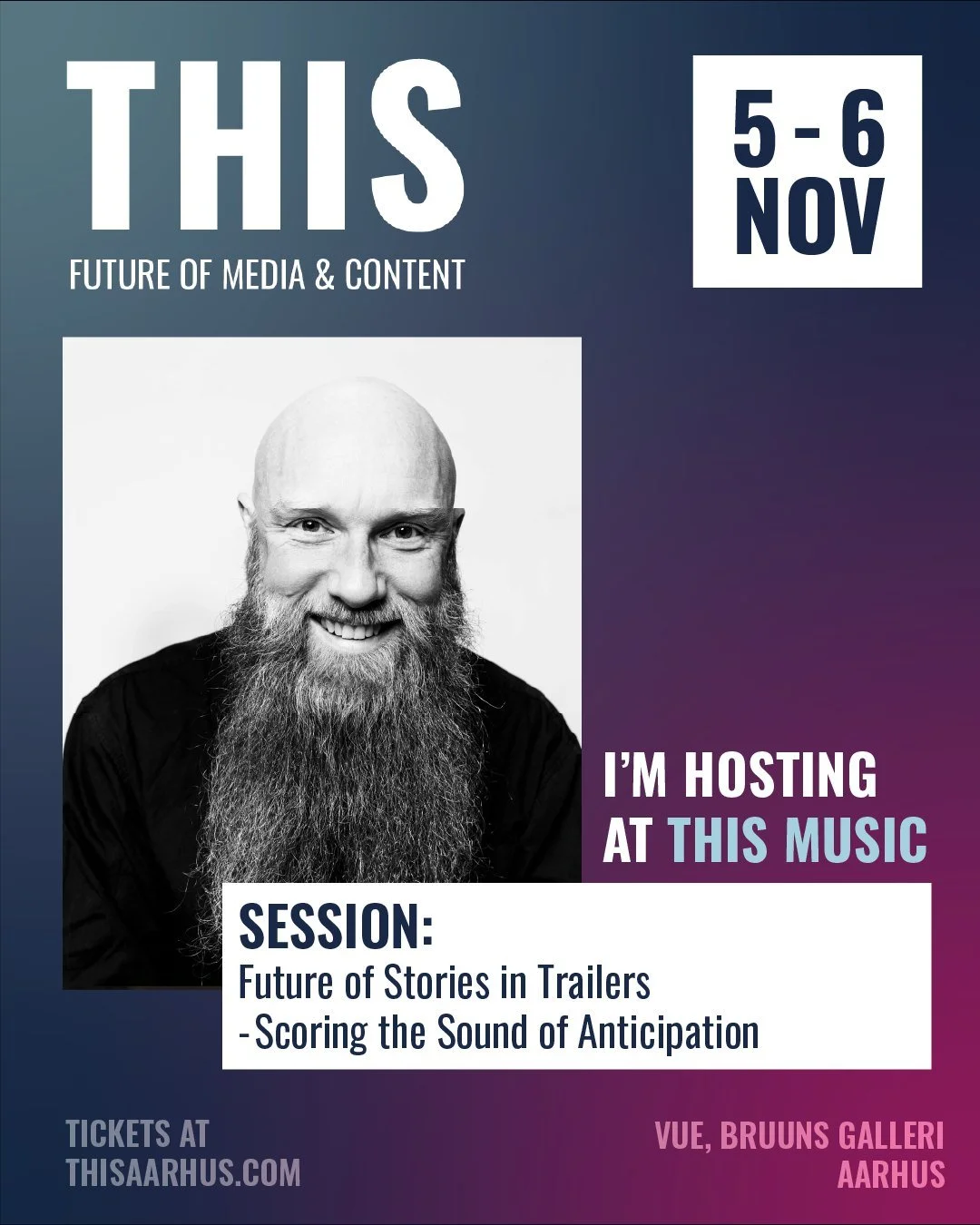 Pumped to moderate &ldquo;Future of Stories in Trailers&rdquo; at @this.aarhus 🎬🎶
Nov 6 &bull; 12:45&ndash;13:30 &bull; Vue, Bruuns Galleri
Talking trailer storytelling, trends &amp; the business of sync with @isaac_allaway, @scenery_ltd, @jesper_a