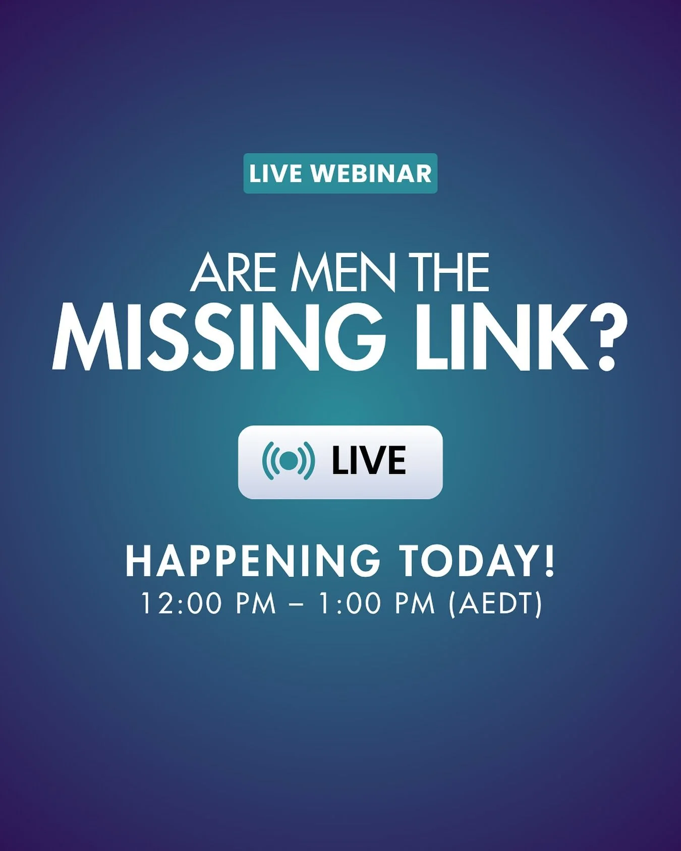 Today&rsquo;s the day! 🎉&nbsp;
Join us at 12 PM AEDT for a powerful conversation on why engaging men is critical for workplace equity. 

👉 Free to attend: https://lnkd.in/gJ3-iSFf