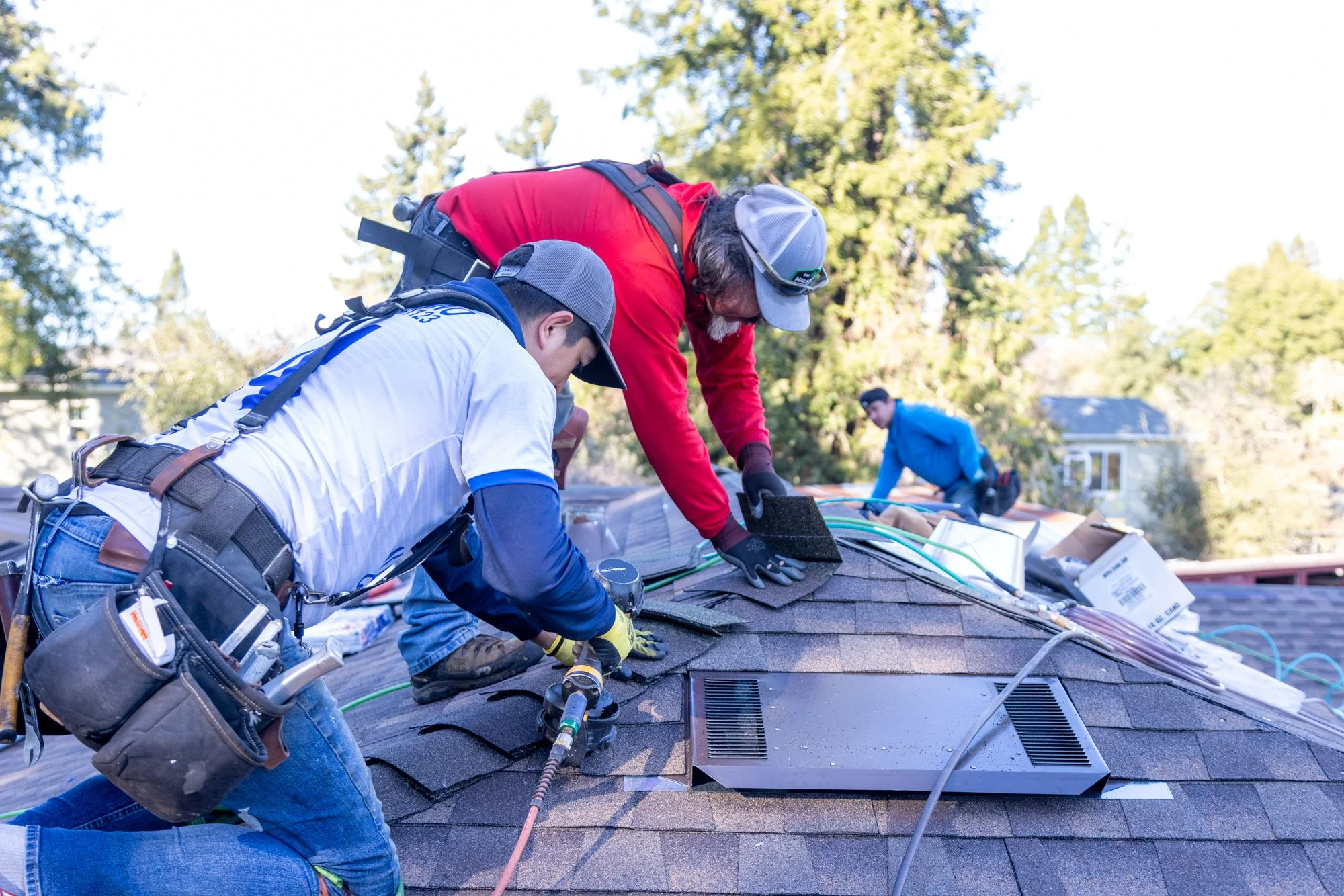 For ridge shingles 2 nails is manufacturer’s specifications, we use 4 as we found this is the first thing to blow off. Problem solved