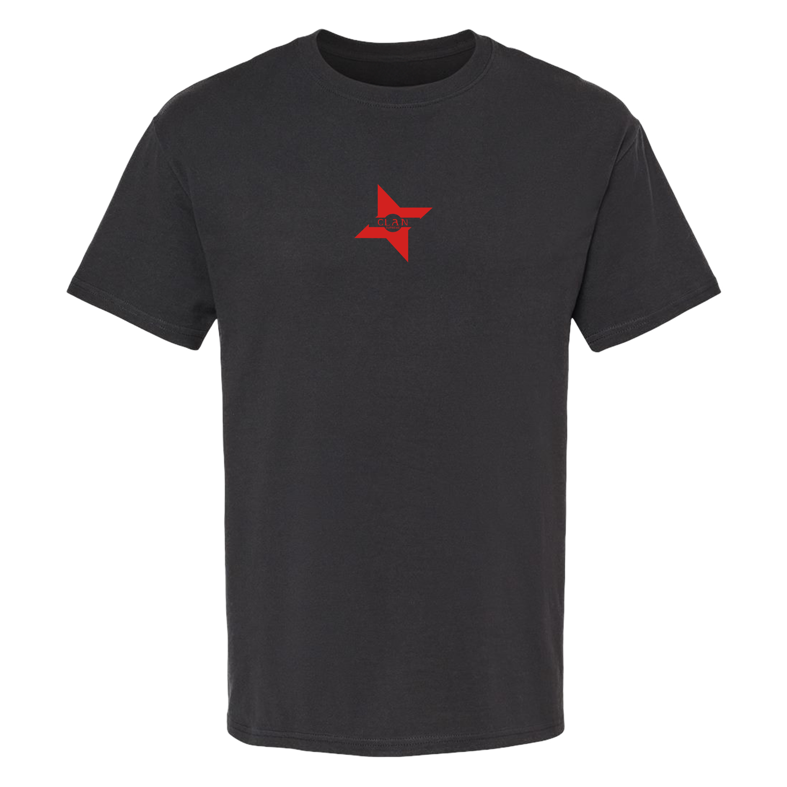 Black tee Clan Shiruken logo.png