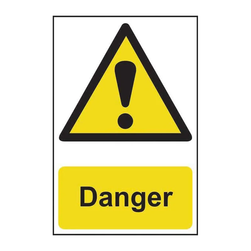 Warning sign with a yellow triangle containing a black exclamation mark and a yellow rectangle with the word "Danger" in black letters.