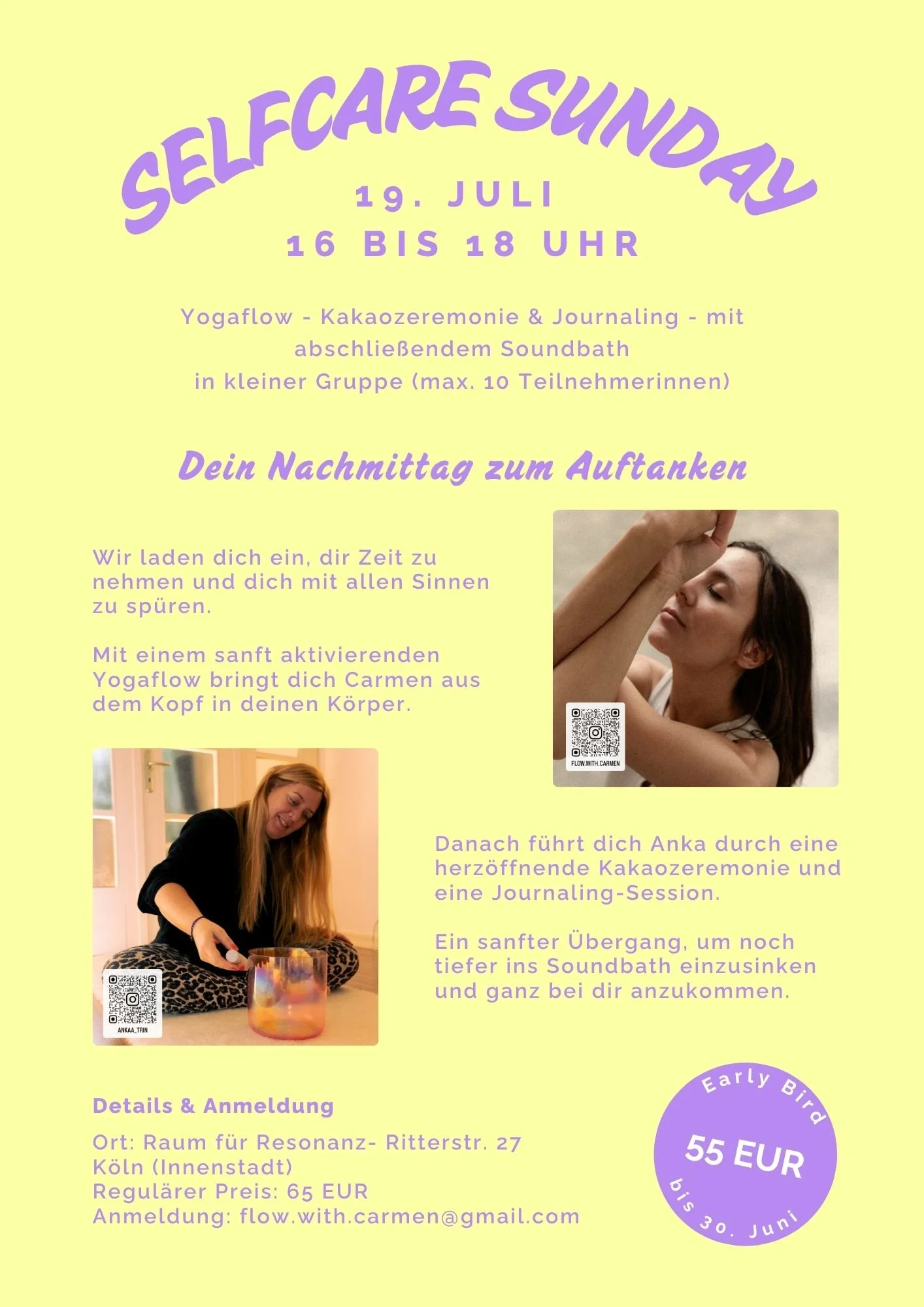 Yoga Auszeit Köln Soundbath Klangschale Kakao