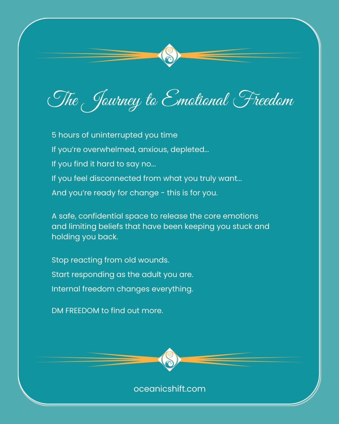 Embark on The Journey to Emotional Freedom and leave the old people pleasing you behind.

DM if you'd like to find out more.

#midlifewomen #MidlifeWellness #mentalwellness #mindsetmatters