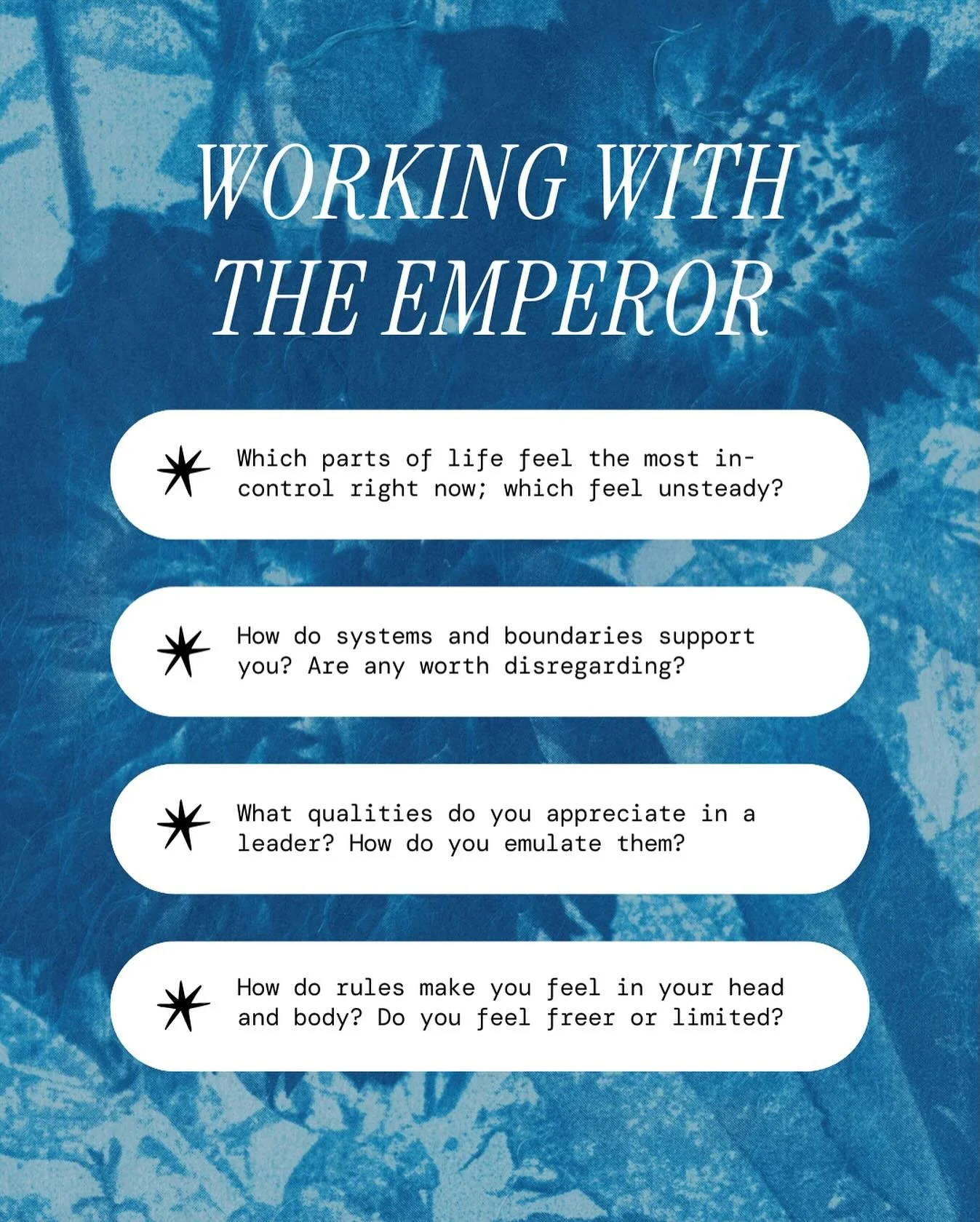 Some of the questions will be exploring this Sunday for our So Major! series on the Emperor &mdash; lots of feelings about boundaries, rules, and what helps us build a firm foundation 🪨🪨🪨

#tarotforbeginners #tarotforeveryone #majorarcana #tarotwo